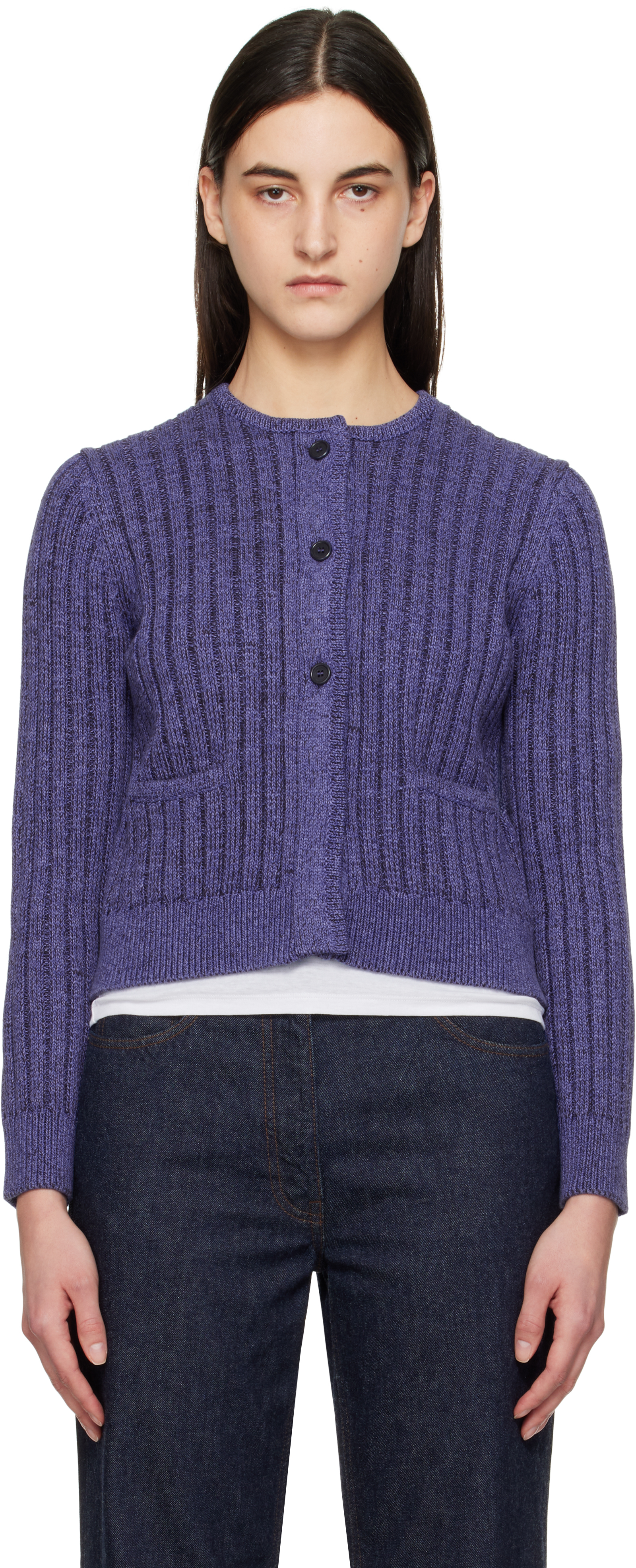 Jw Anderson Purple Cropped Buttoned Cardigan In 770 Light Indigo