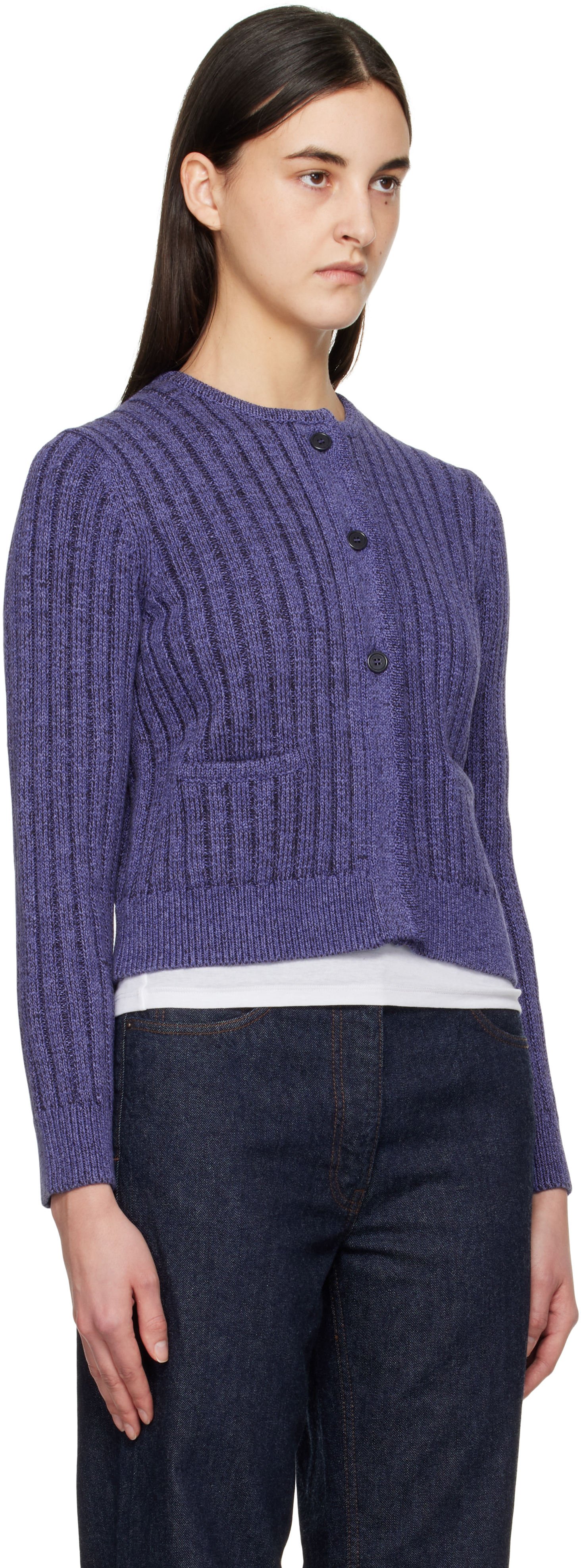 Jw Anderson Purple Cropped Buttoned Cardigan In 770 Light Indigo