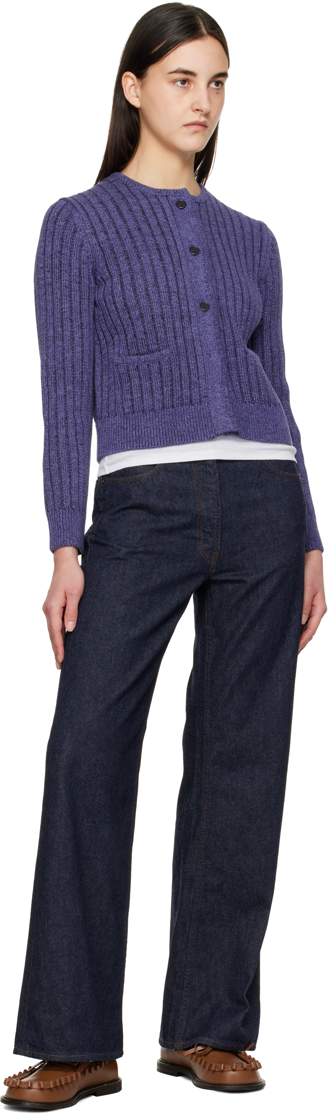 Jw Anderson Purple Cropped Buttoned Cardigan In 770 Light Indigo