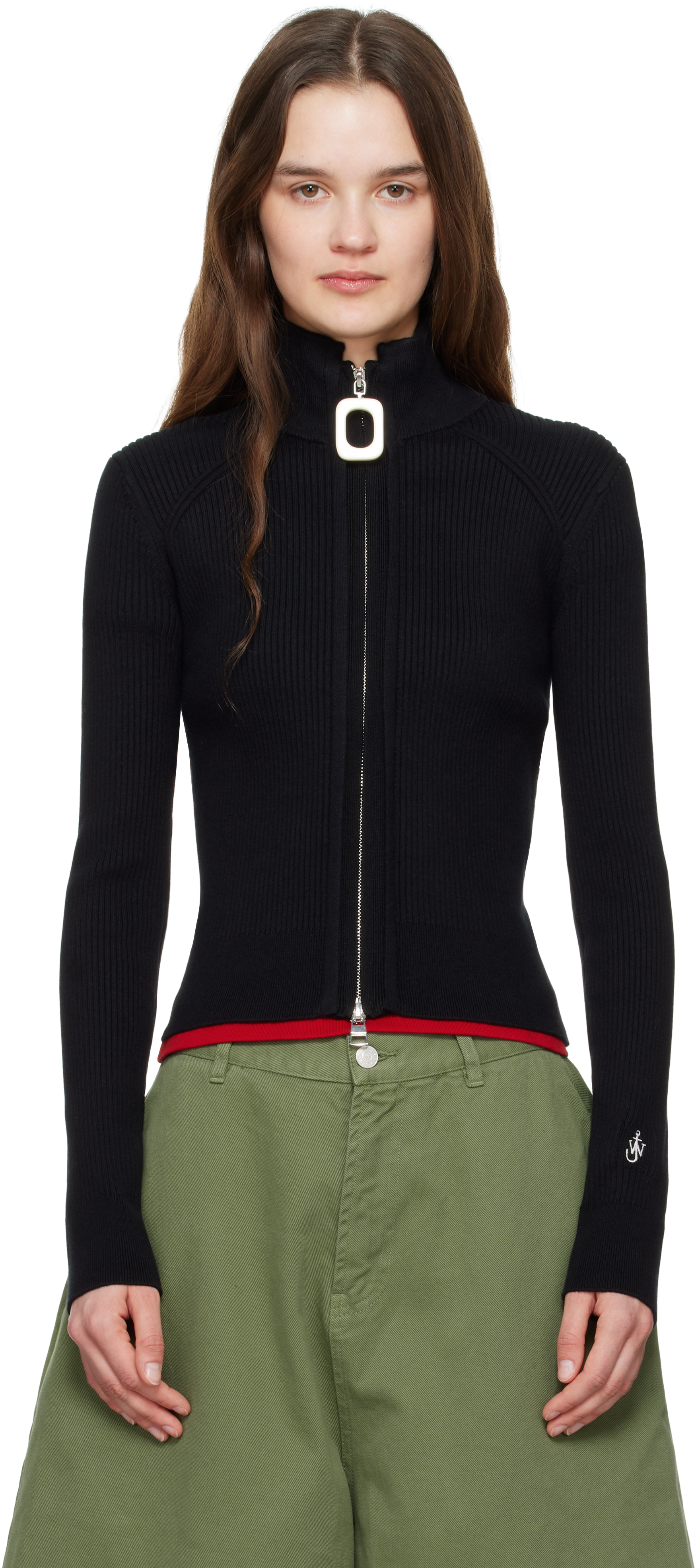 Black Fitted Zip Up Sweater