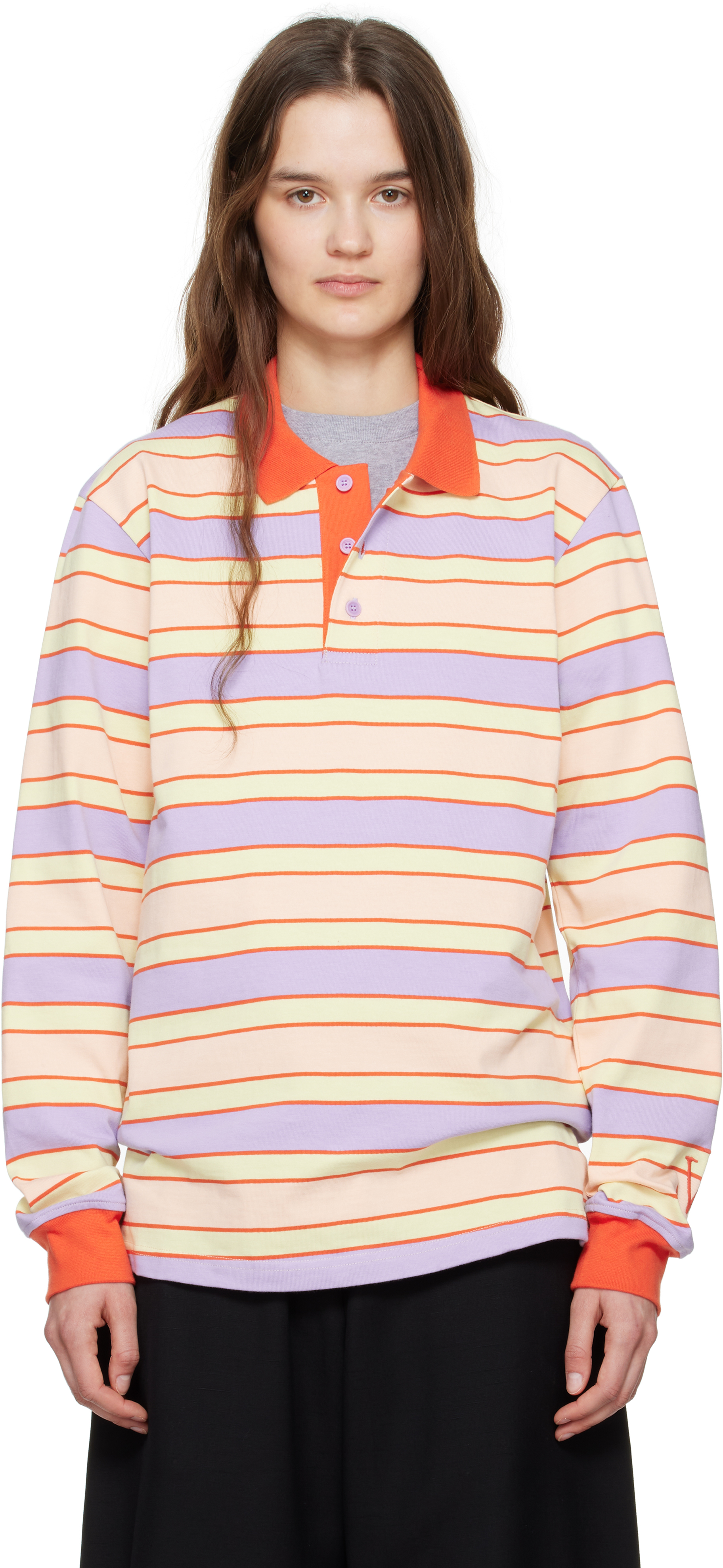 Multicolor Contrast Trim Striped Polo