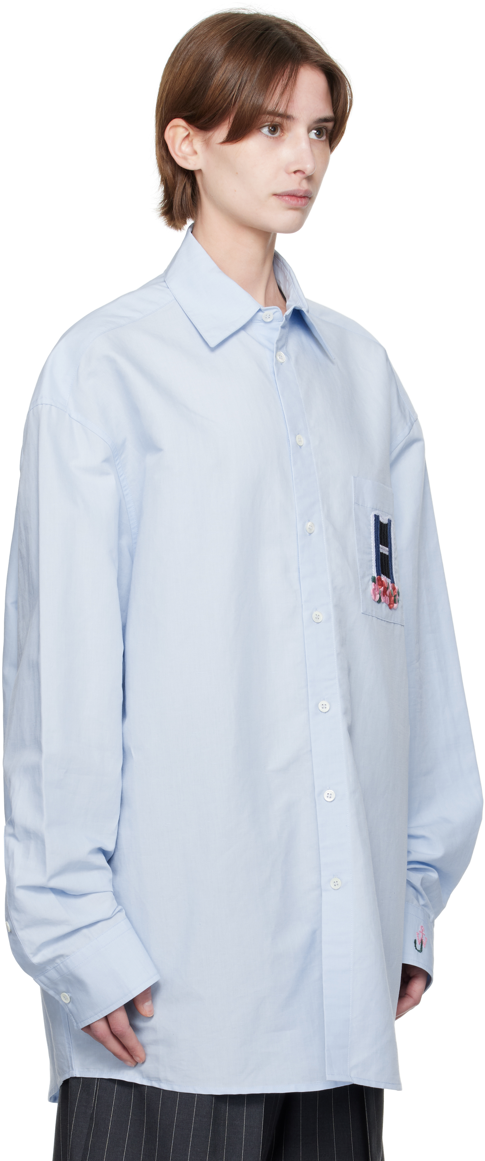 Jw Anderson Blue Window Embroidered Shirt In 804 Light Blue
