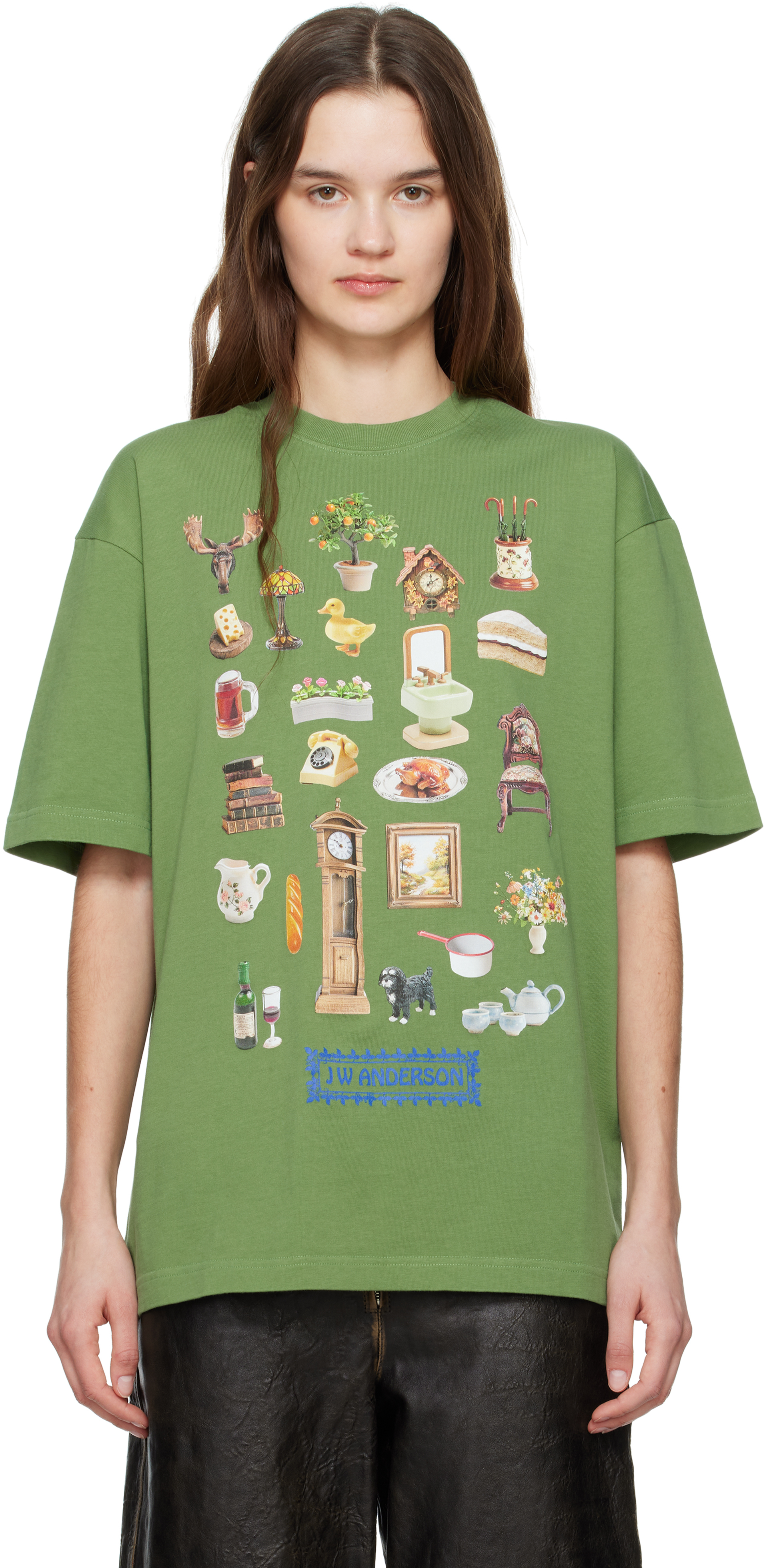 Green Diorama Printed T-shirt by JW Anderson on Sale
