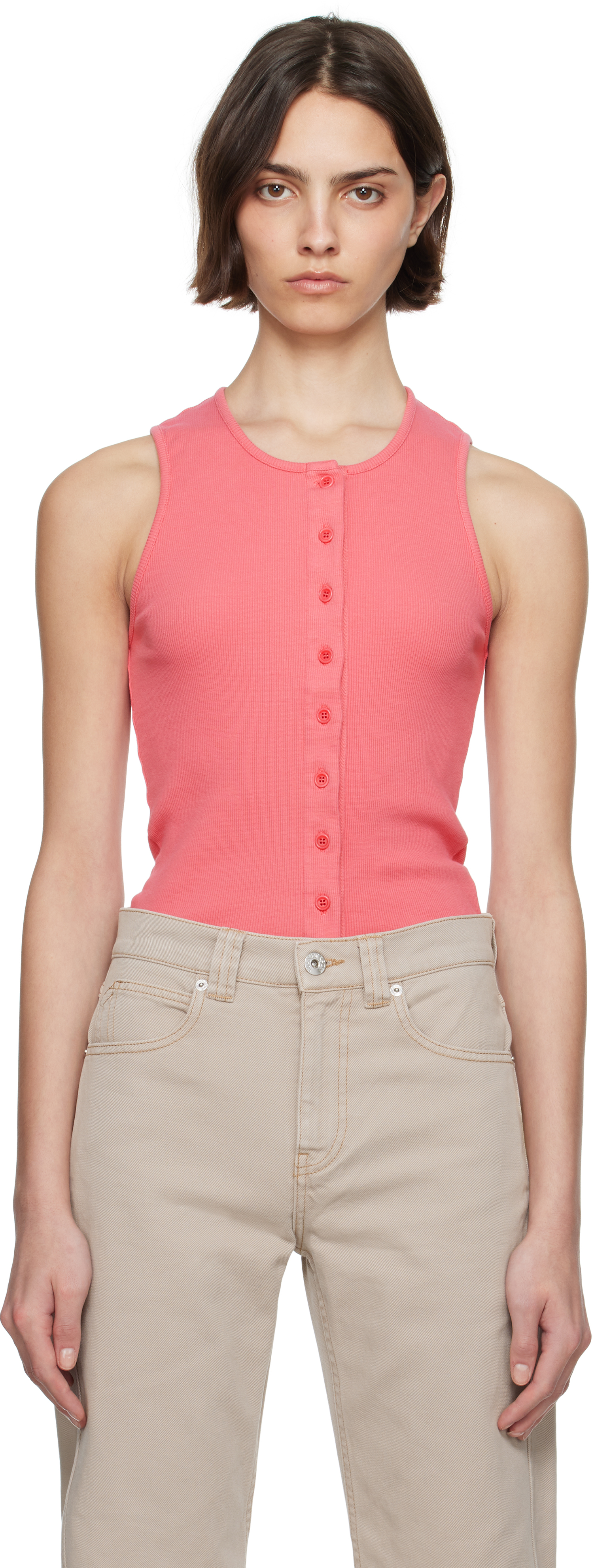 Pink Buttoned Tank Top
