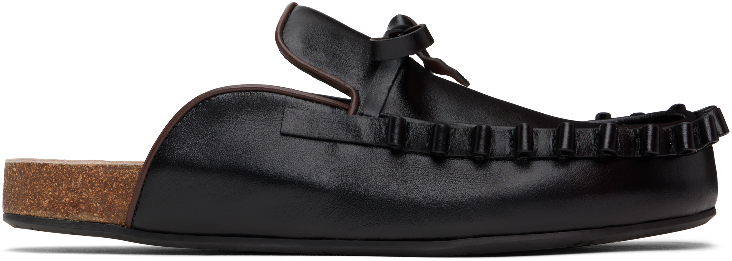 Black Ruffle Slip-on Loafers