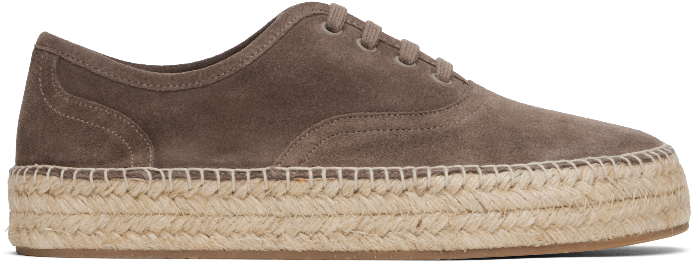 Brown Suede Lace-Front Platform Espadrilles