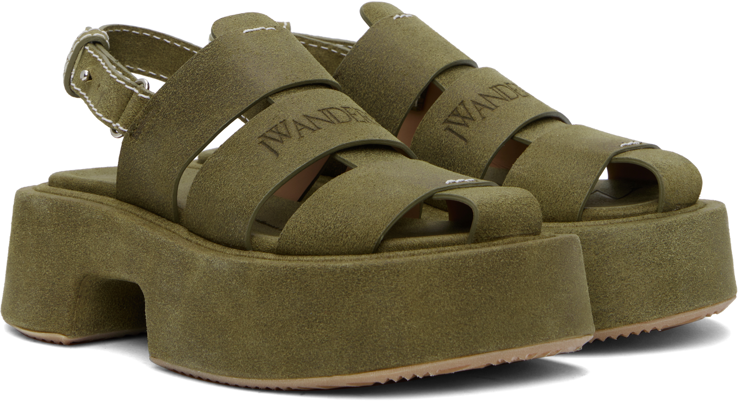 Jw Anderson Green Suede Platform Fisherman Sandals In 526 Lime