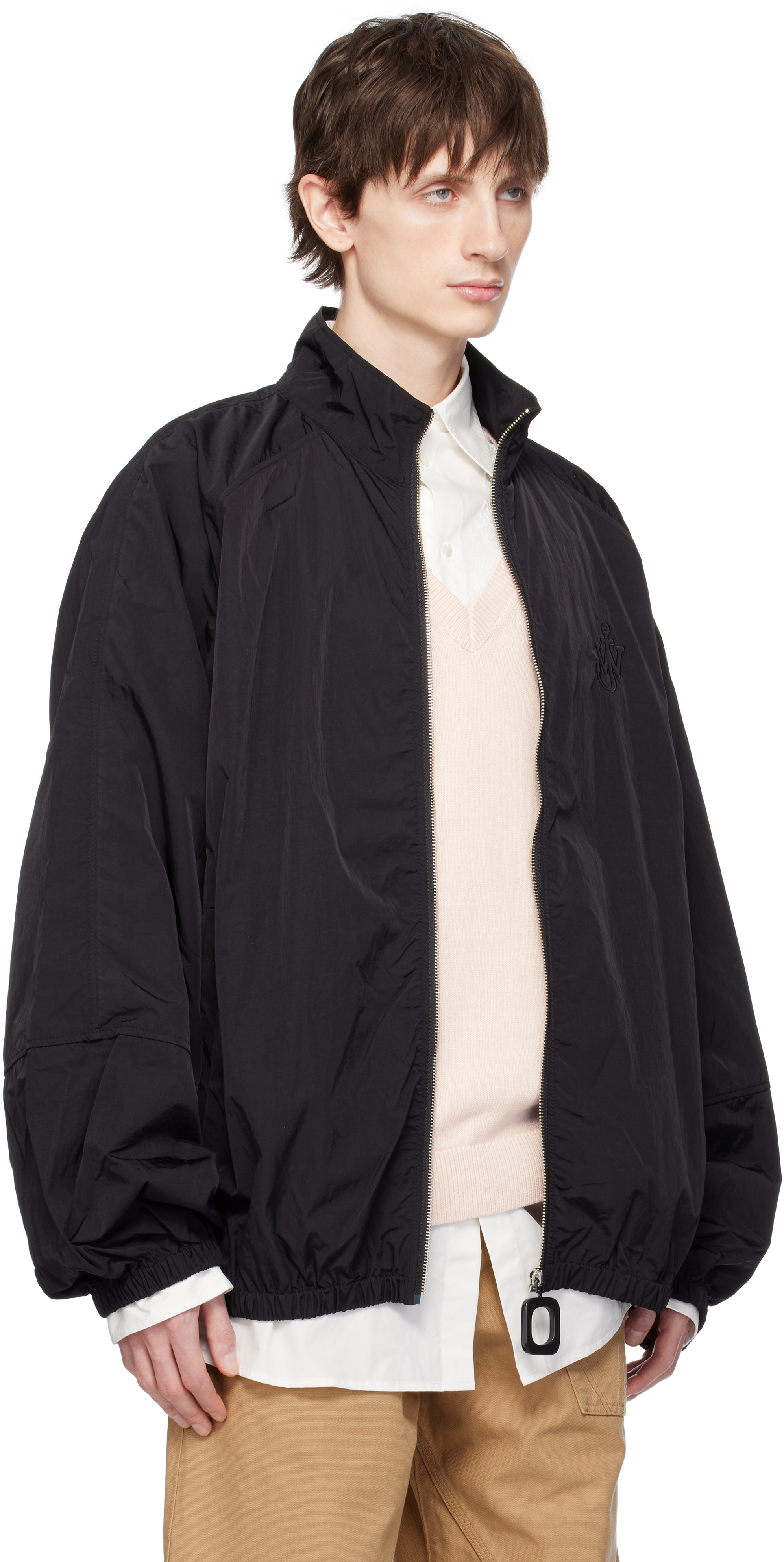 Jw Anderson Black Jacket With Mock Neck And Raglan Sleeves In Tech Fabric Man In 999