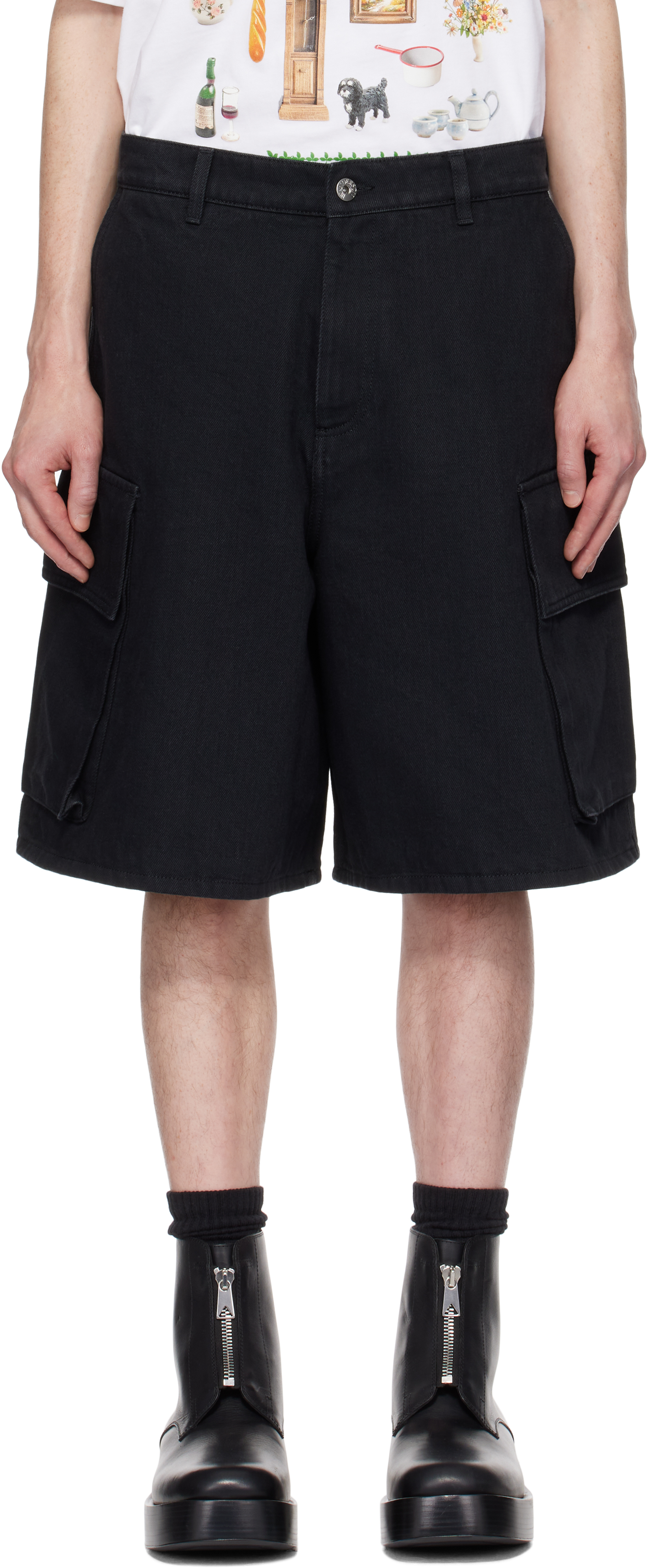 Black Cargo Denim Shorts