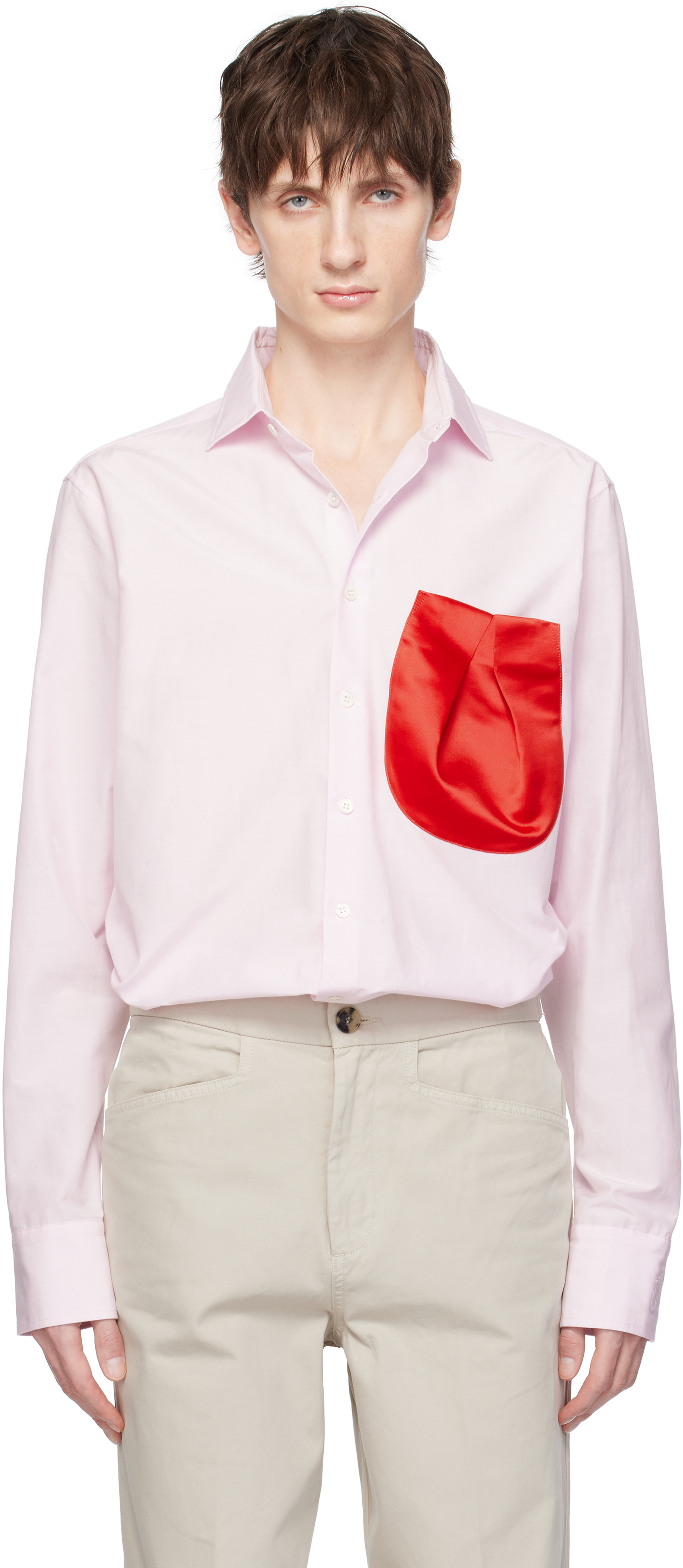 Pink Satin Balloon Pocket Shirt by JW Anderson on Sale