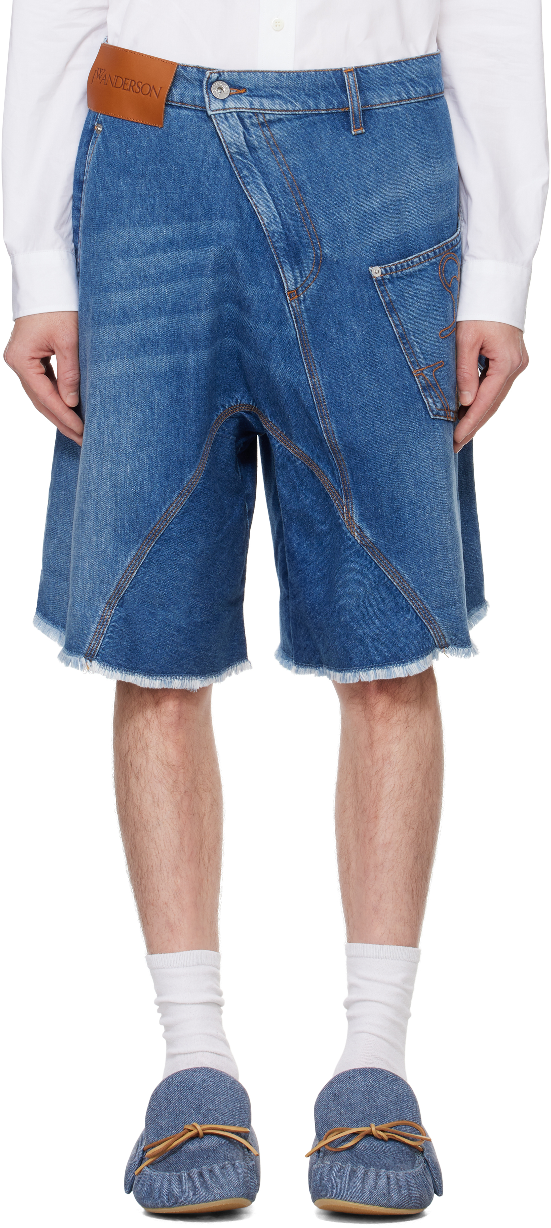 JW ANDERSON BLUE TWISTED WORKWEAR DENIM SHORTS 