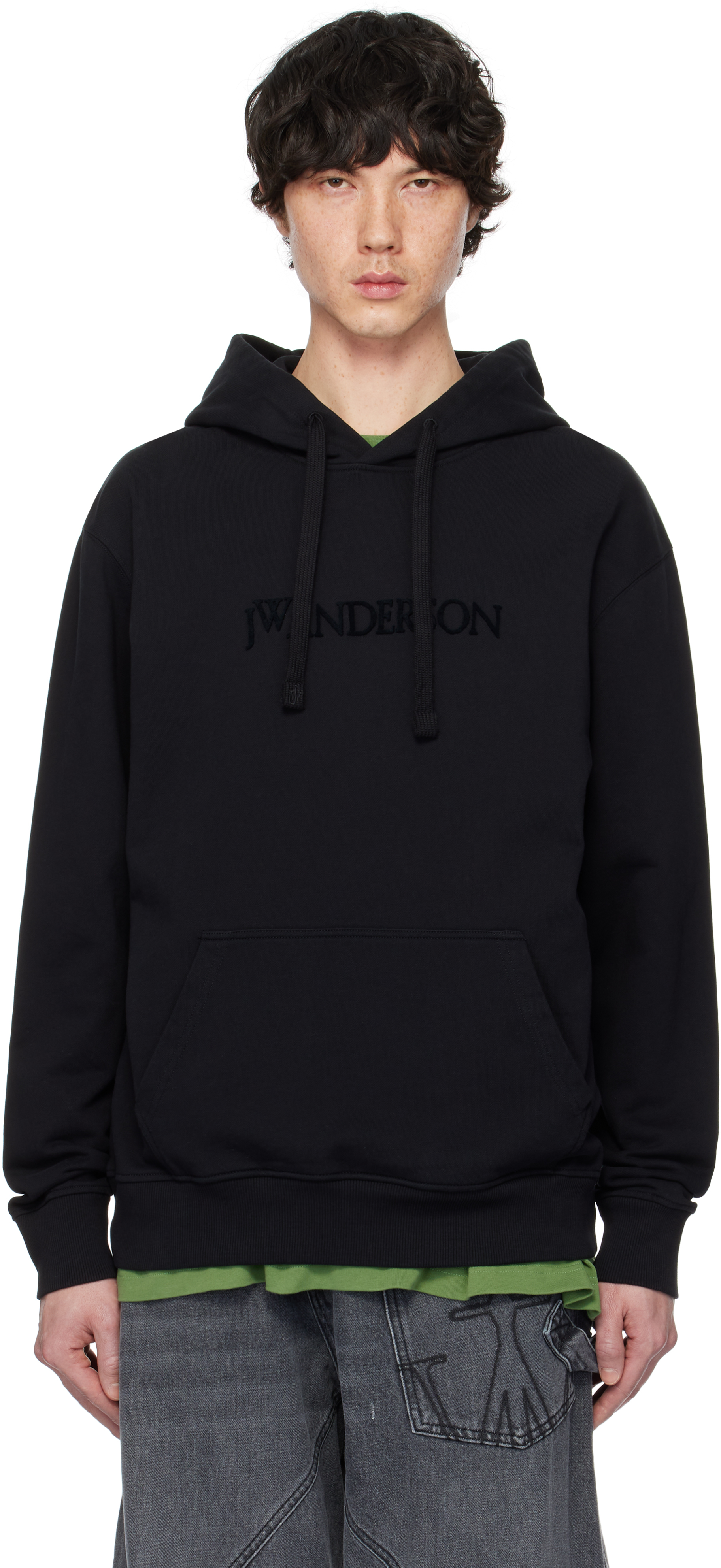 Black Logo Embroidery Hoodie