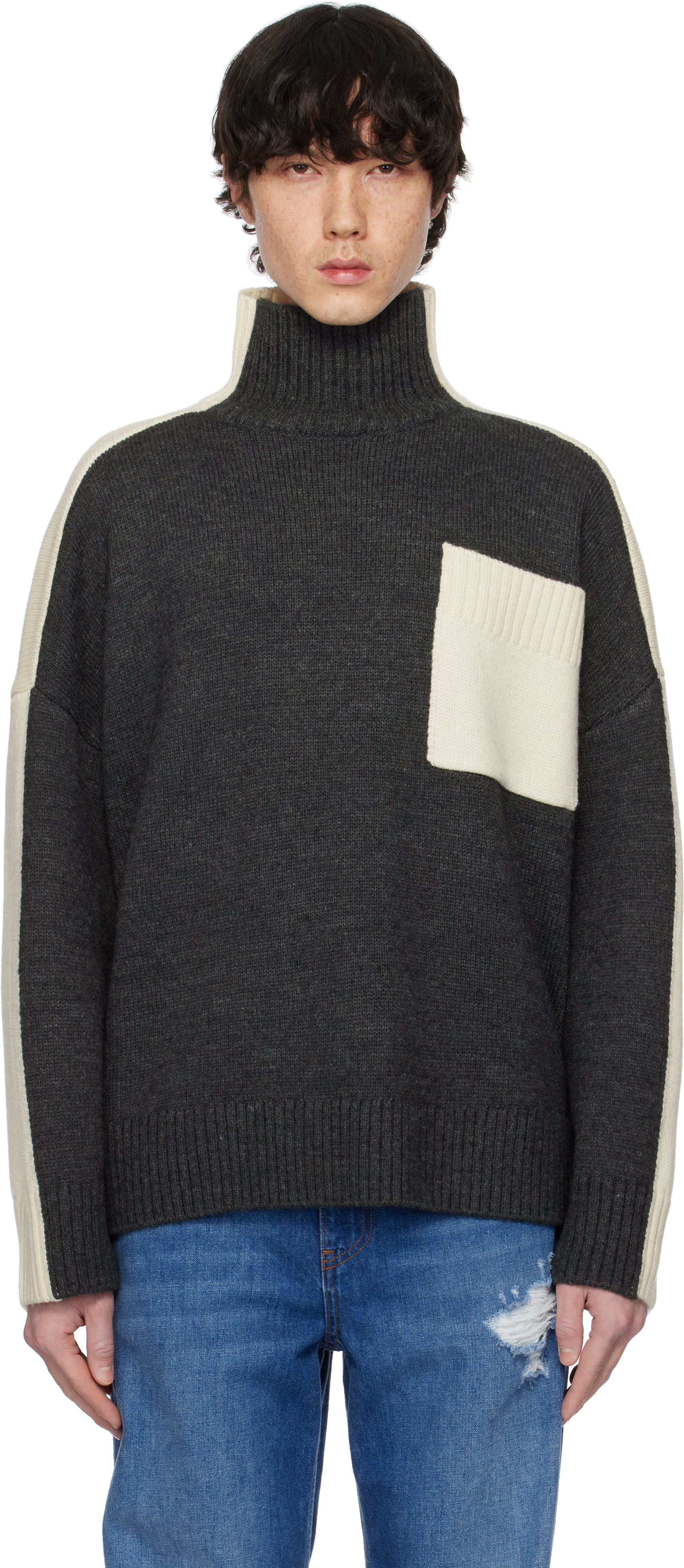 Gray 
Off-White Dual Tone Patch Pocket Turtleneck