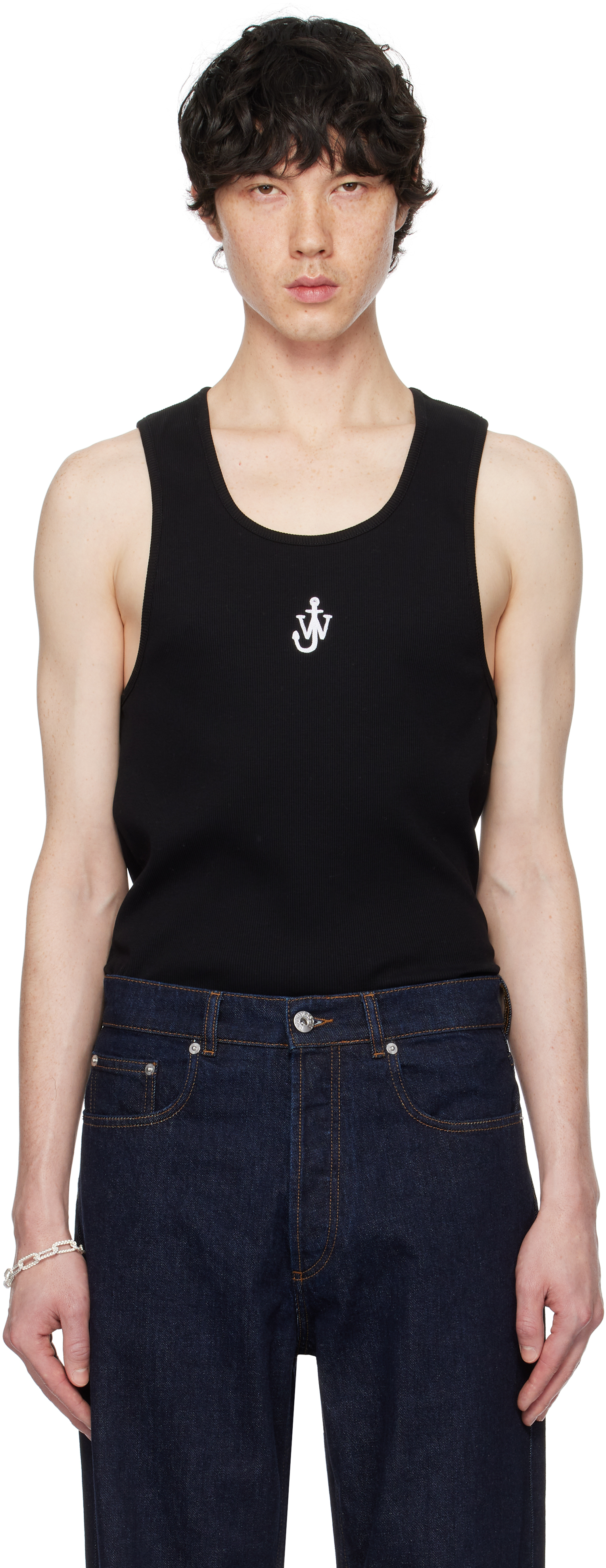 送料込/関税込■JW ANDERSON■プリントコットンタンクトップ JW Anderson: ブラック Anchor Logo Embroidery タンクトップ