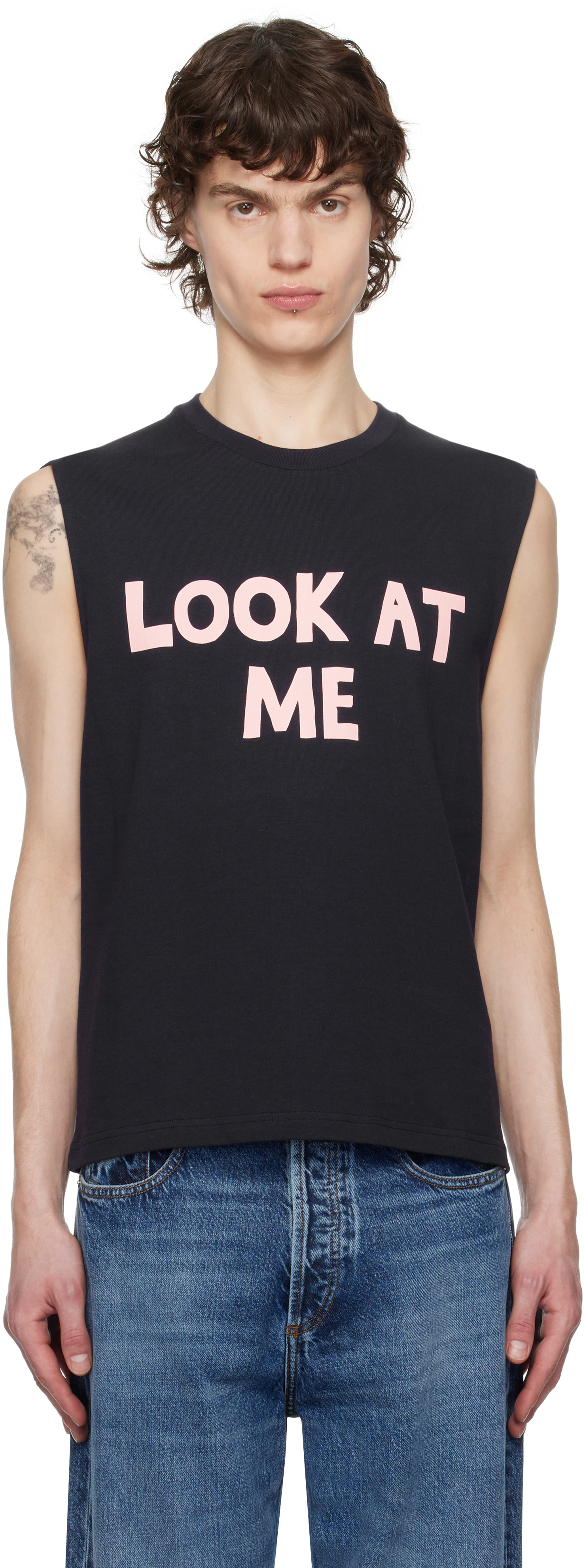 JW Anderson: ネイビー Look At Me プリント タンクトップ