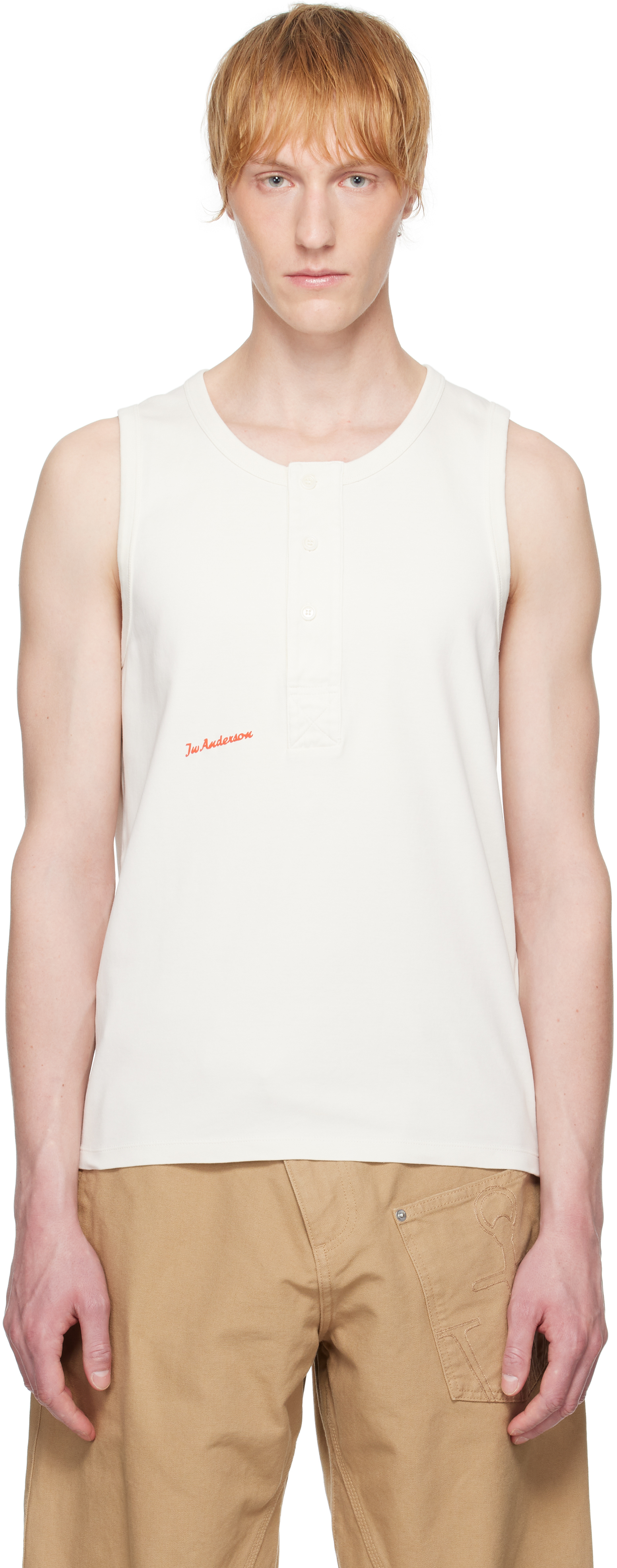 Off-White Henley Woven Tank Top