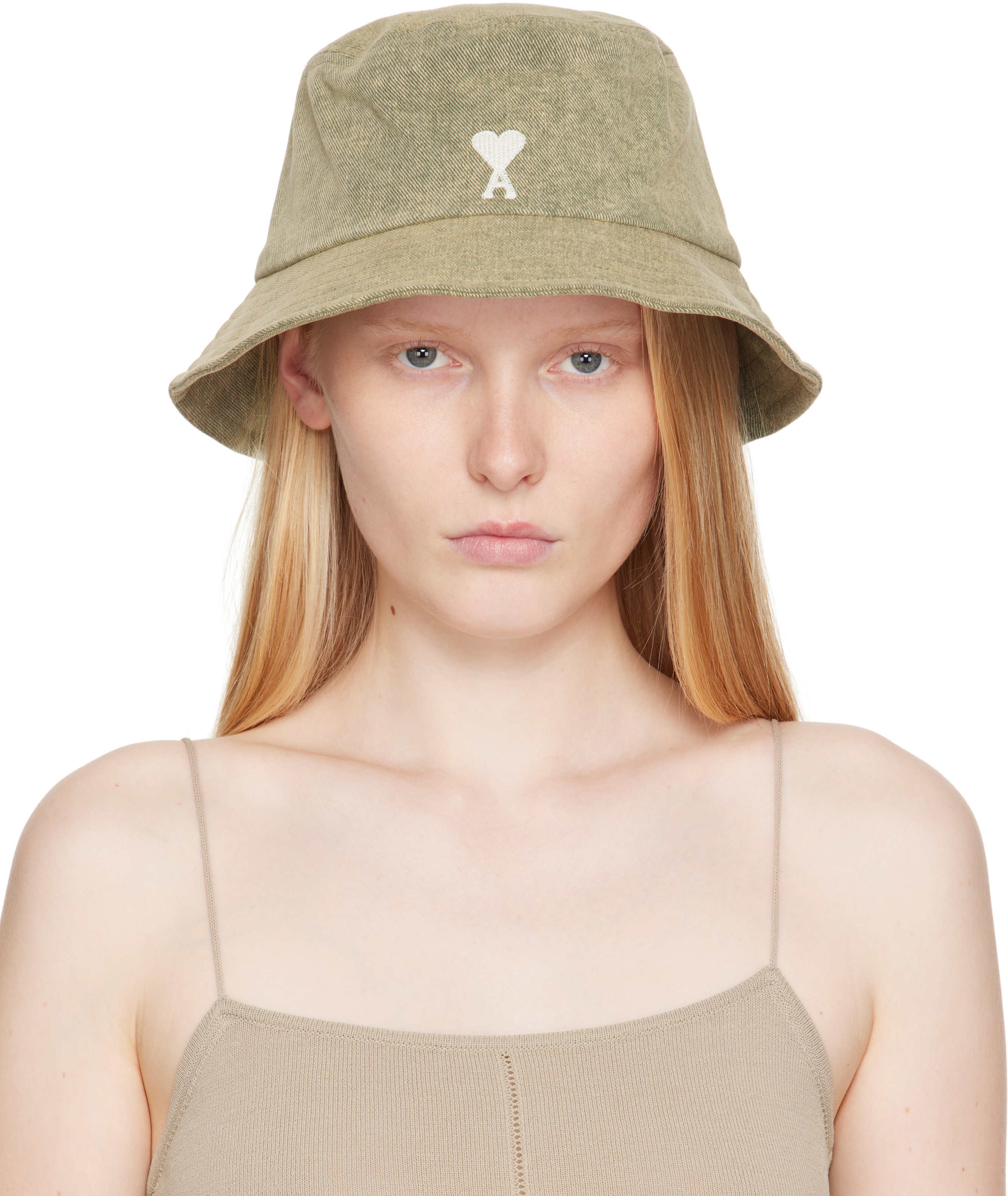 Khaki Cotton Ami de Coeur Embroidery Bucket hat
