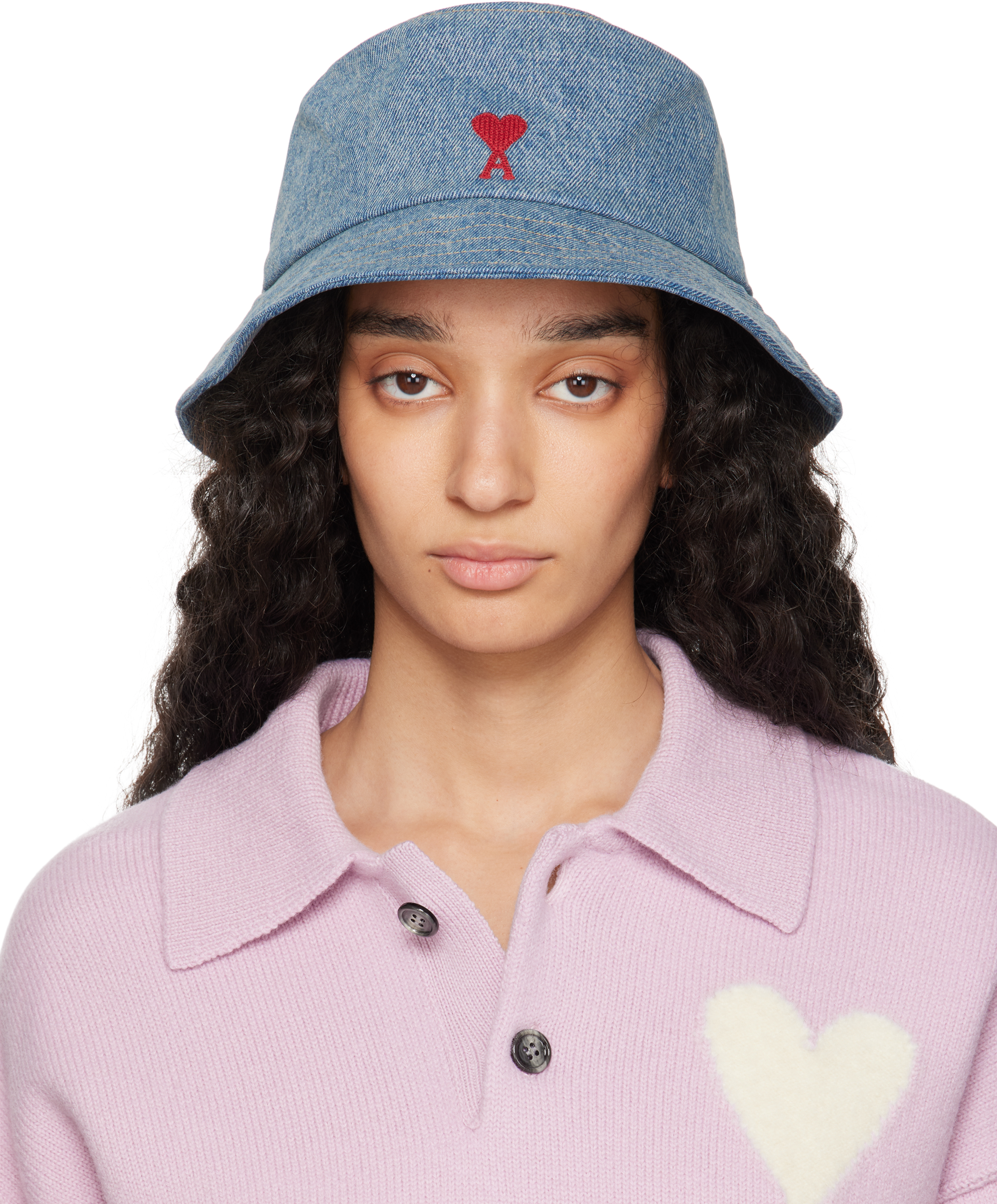★AMI PARIS★Blue Cotton Ami Paris Patch Bucket Hat★大人気 Blue Cotton Ami de Coeur Embroidery Bucket Hat by AMI Paris