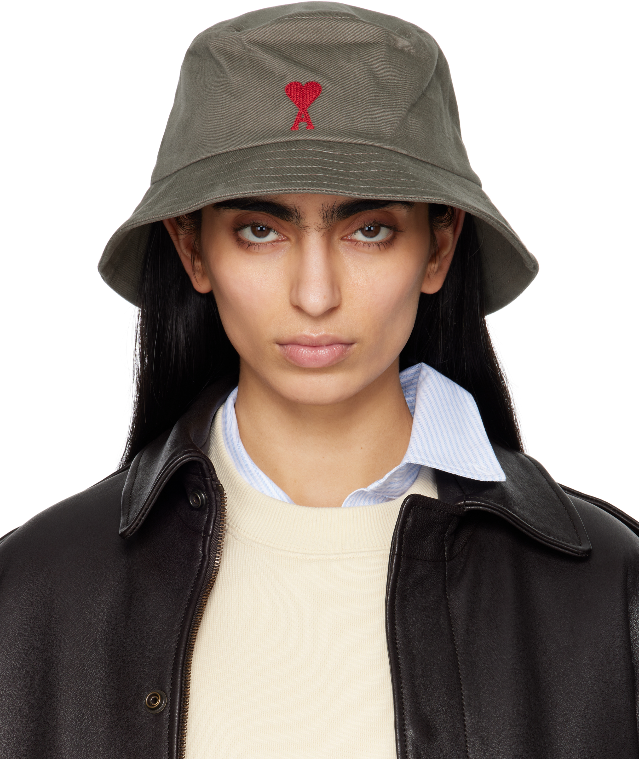 Gray Cotton Ami de Coeur Embroidery Bucket Hat by AMI Paris