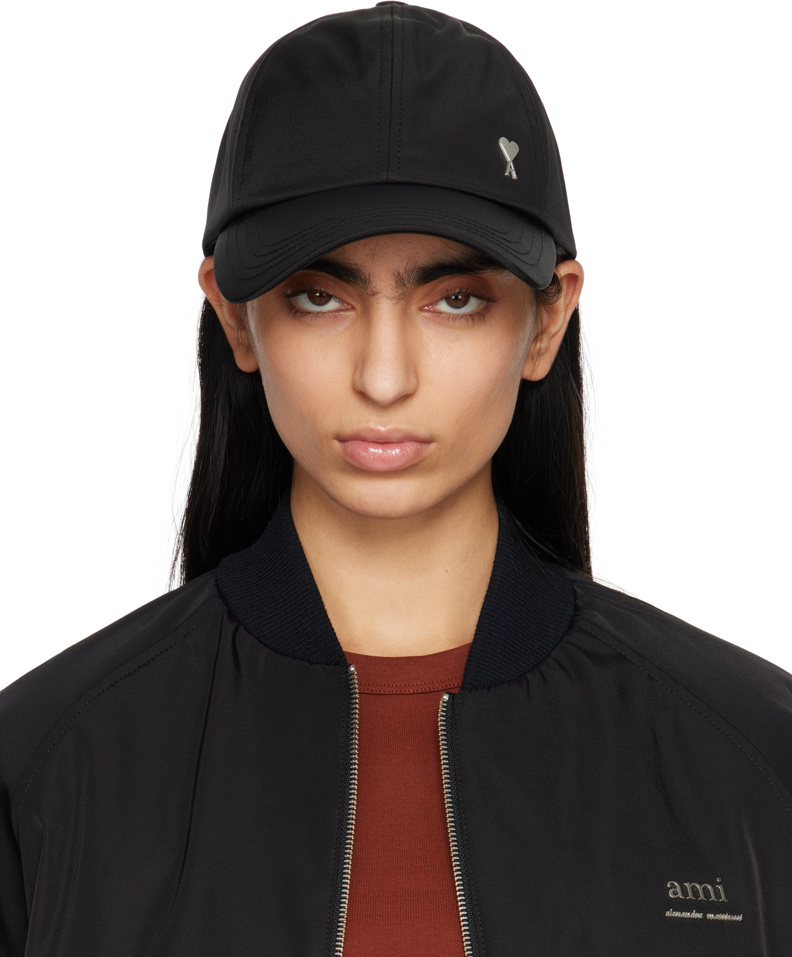 Black Twill Ami de Coeur Stud Cap by AMI Paris on Sale