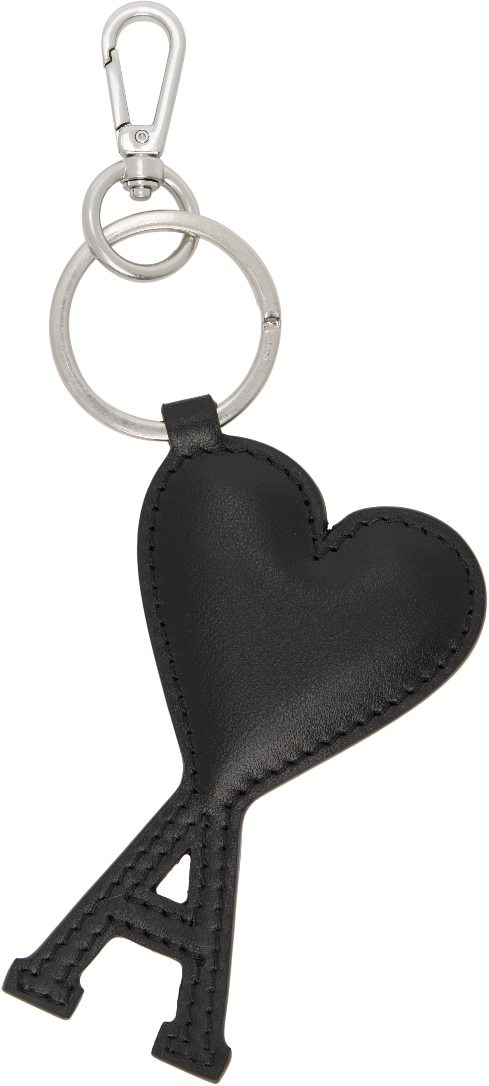 AMI Paris★ブラック Ami de Coeur レザー キーホルダー AMI Parisのシルバー&ブラック Ami de Coeur レザー