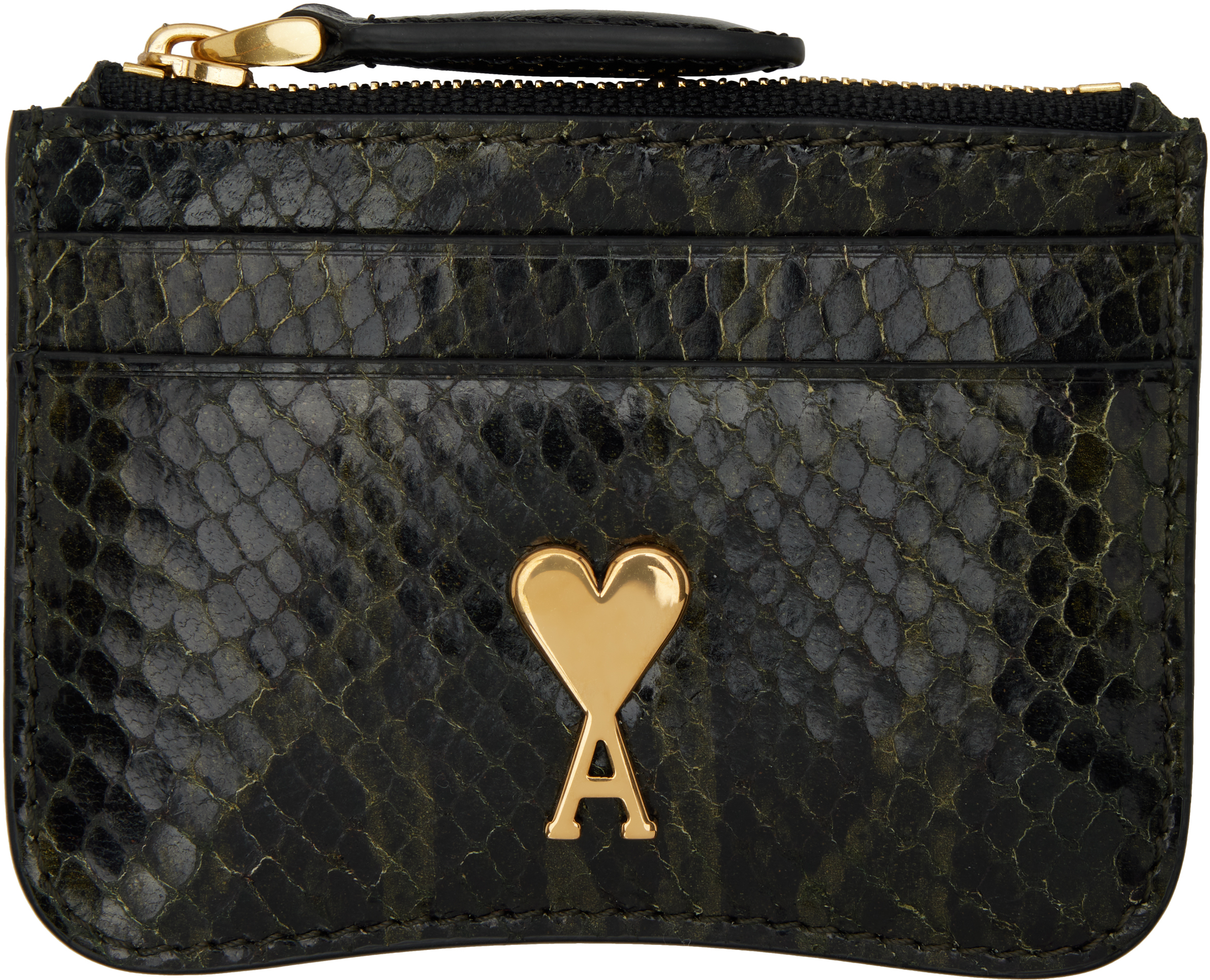 AMI Paris★ブラック&グリーン レザー ジップカードケース AMI Parisのブラック&グリーン レザー ジップカードケースが