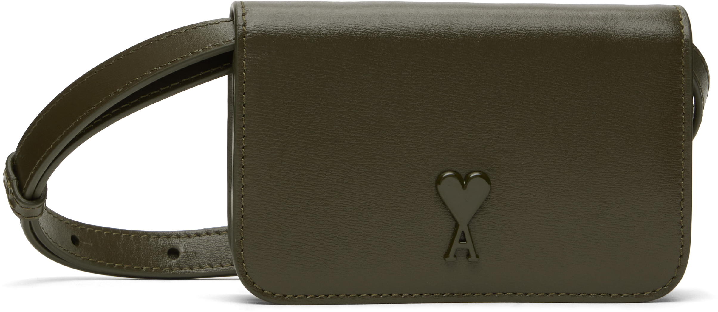 【 AMI 】AMI DE COEUR STRAP CARDHOLDER Khaki Ami de Coeur Strap Card Holder by AMI Paris on Sale