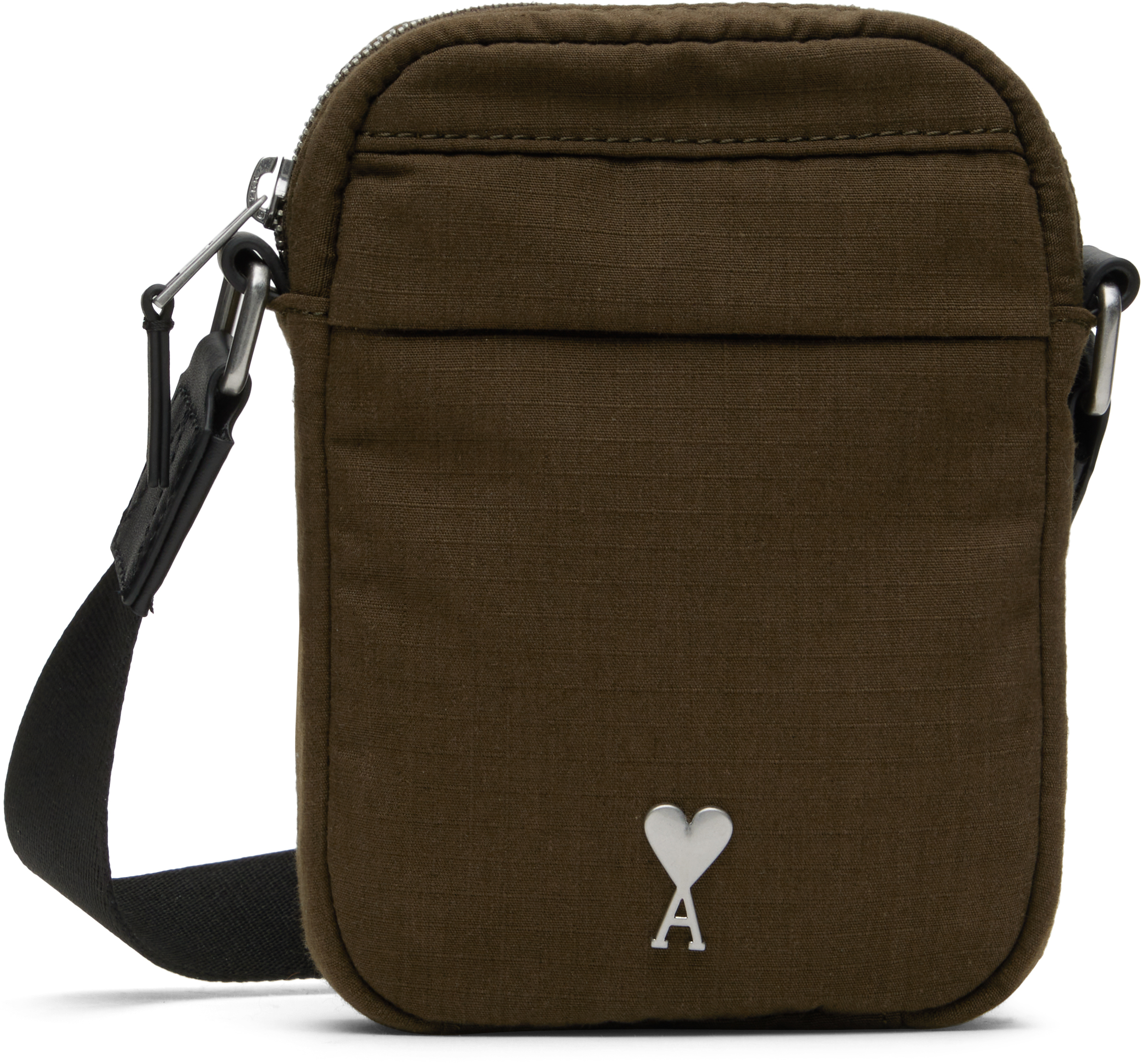 AMI Paris★カーキ Ami de Coeur キャンバス クロスボディバッグ AMI Parisのカーキ スモール Ami de Coeur キャンバス クロス