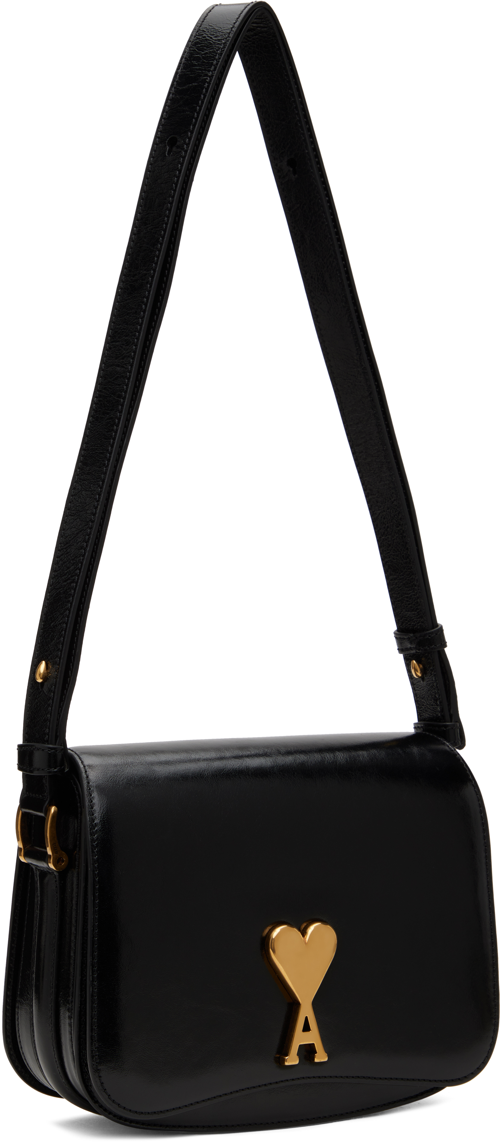 Shop Ami Alexandre Mattiussi Black Leather Paris Paris Bag In Wool Gabardine Black