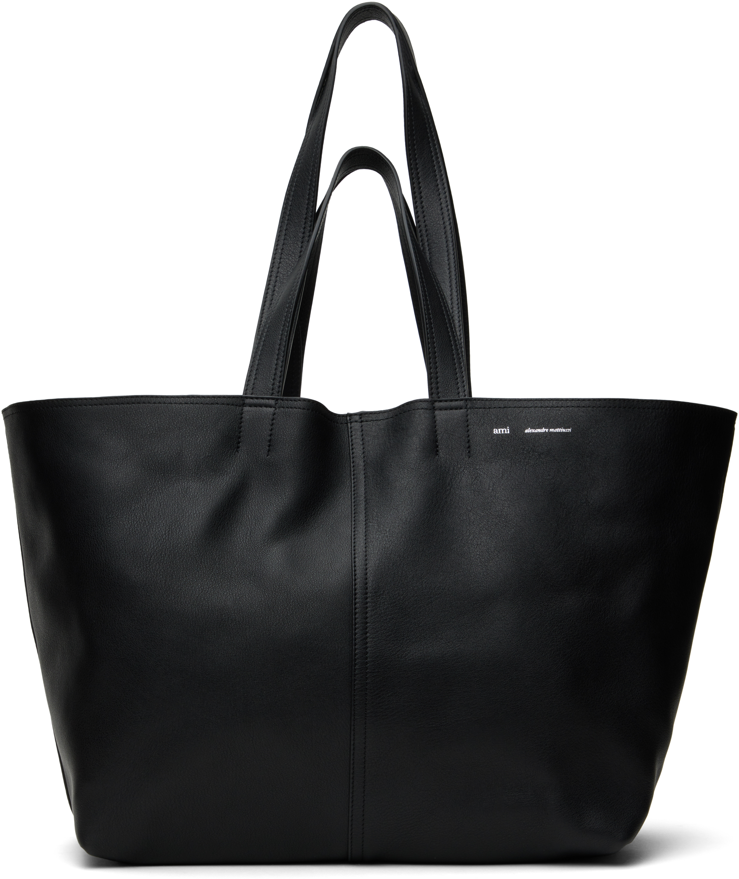【関税込み】AMI Paris ブラック ミディ レザー トートバッグ BLACK Midi Tote Bag | AMI PARIS