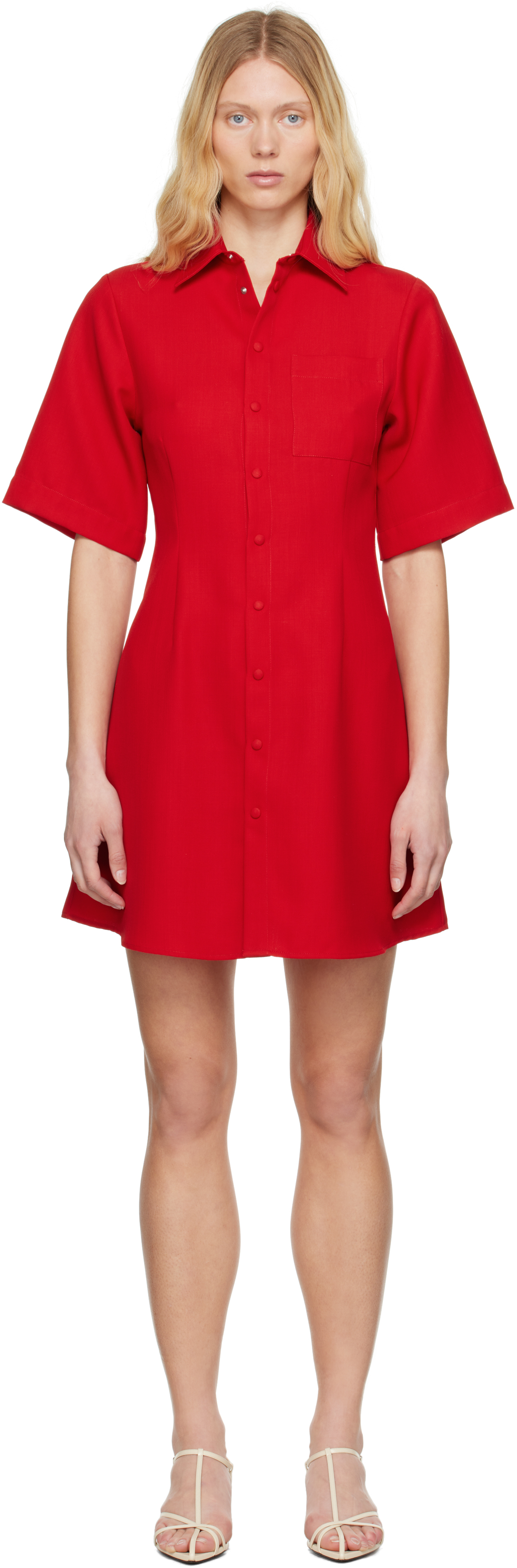 ワンピース AMI PARIS MINI RED WOOL DRESS Red Wool Short Sleeve Shirt Minidress by AMI Paris on Sale
