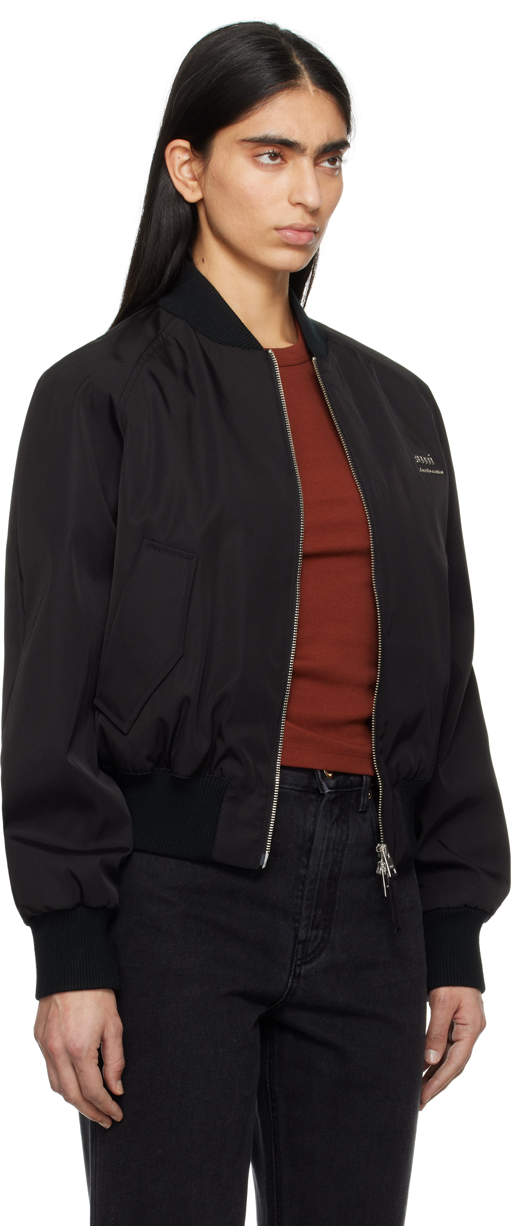 Ami Alexandre Mattiussi Oversized Bomber Jacket With Elastic Ribbing In Wool Gabardine Black