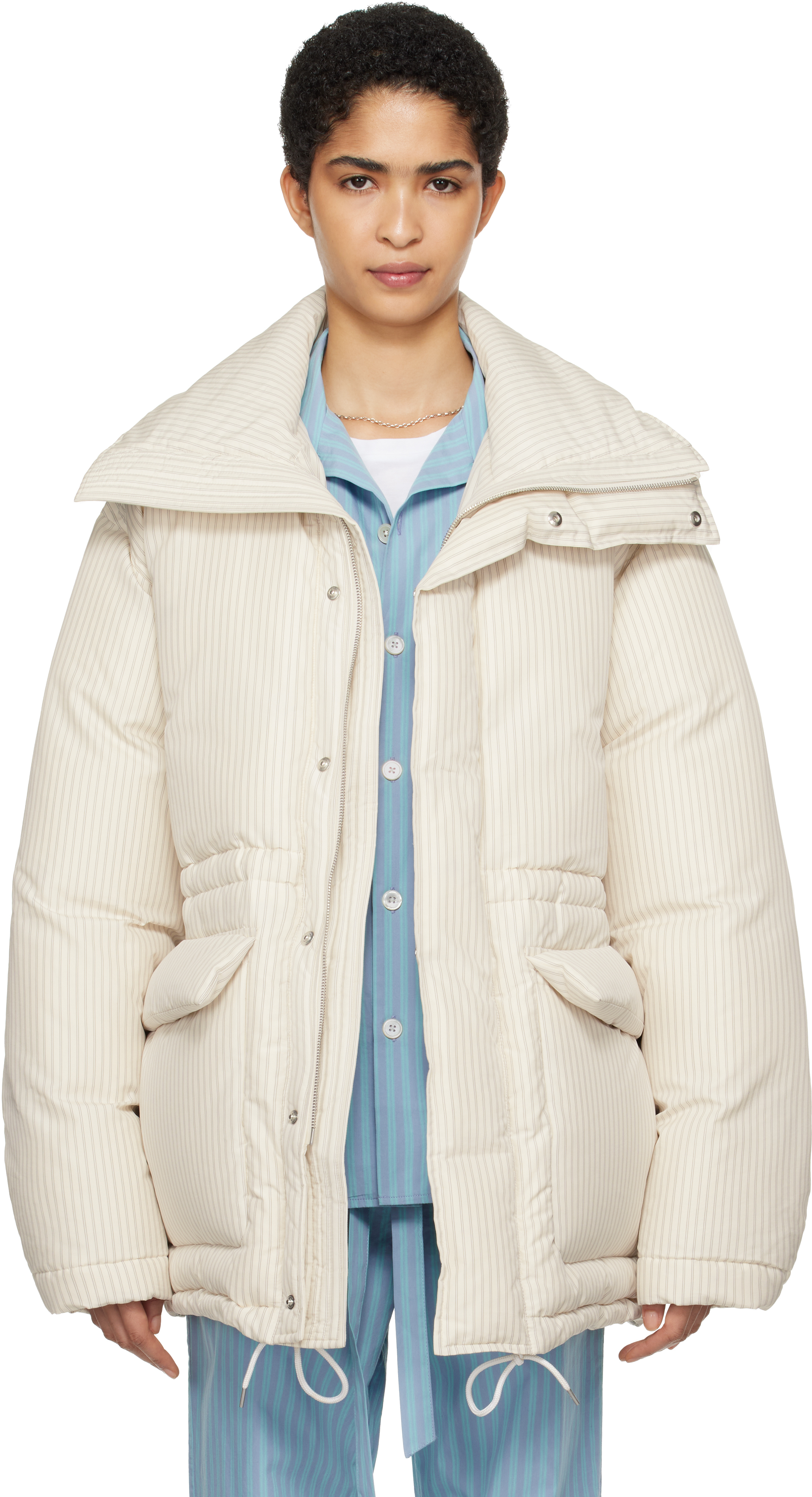 Tekla Ssense Exclusive White Auralee Edition Stripe Down Jacket In Snow Stripes