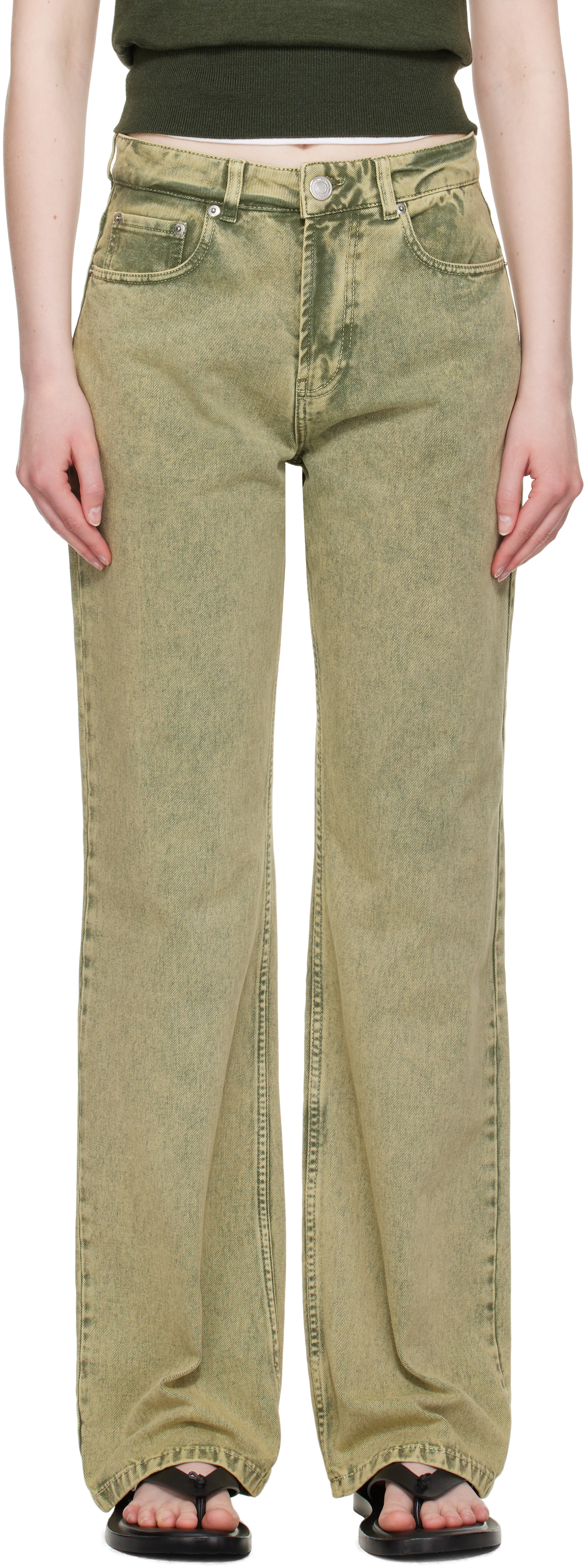 AMI ALEXANDRE MATTIUSSI KHAKI COTTON LARGE FIT JEANS 