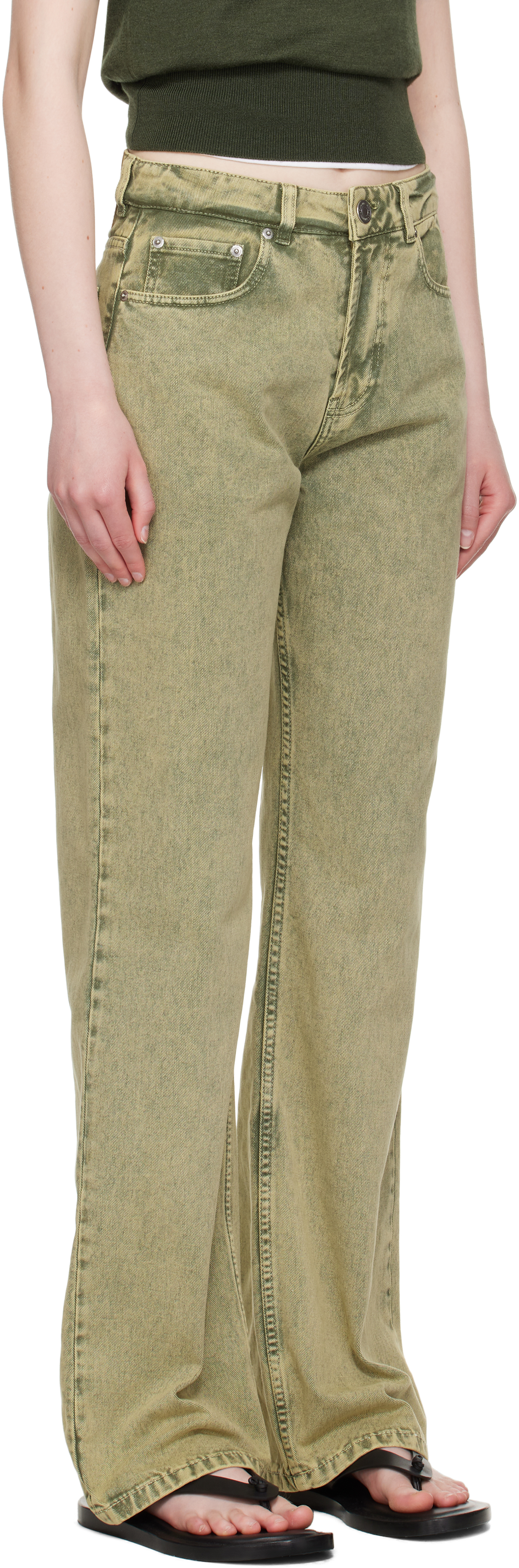 AMI ALEXANDRE MATTIUSSI KHAKI COTTON LARGE FIT JEANS 