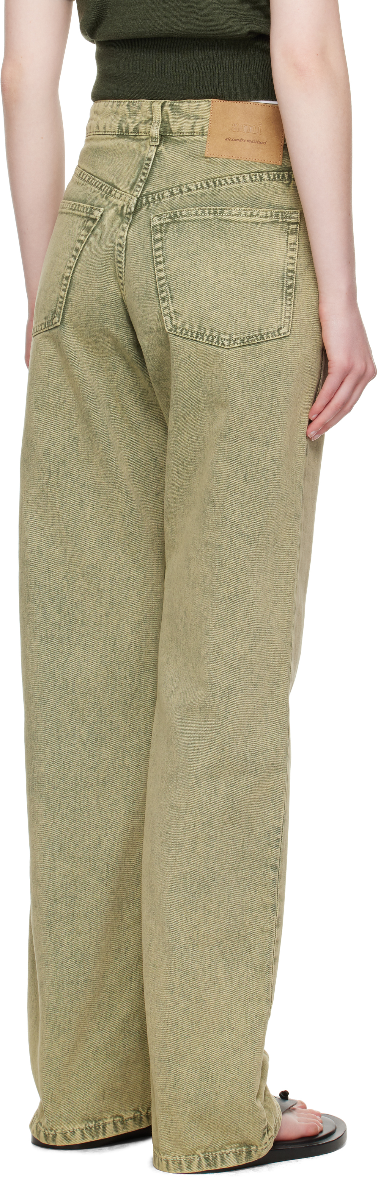 AMI ALEXANDRE MATTIUSSI KHAKI COTTON LARGE FIT JEANS 