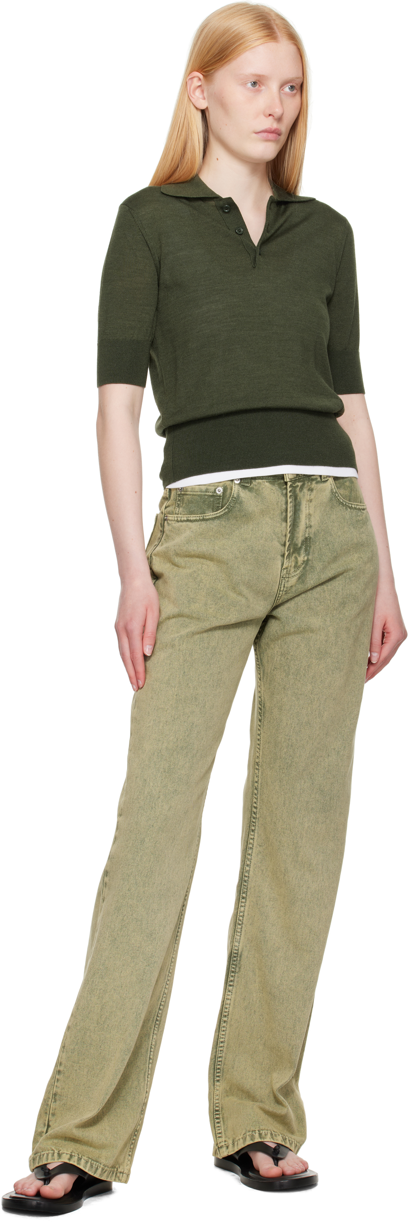 AMI ALEXANDRE MATTIUSSI KHAKI COTTON LARGE FIT JEANS 