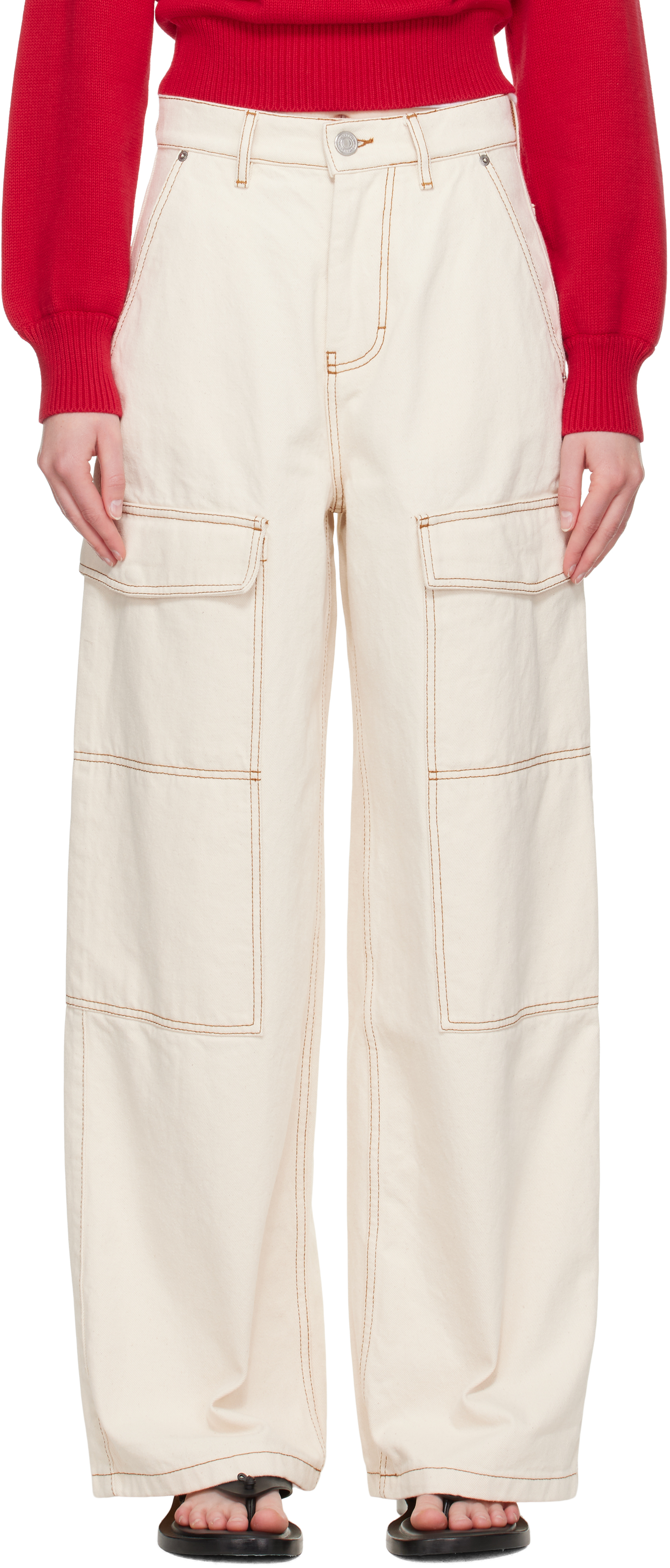 AMI Parisのベージュ コットン ワイドフィット デニム カーゴ