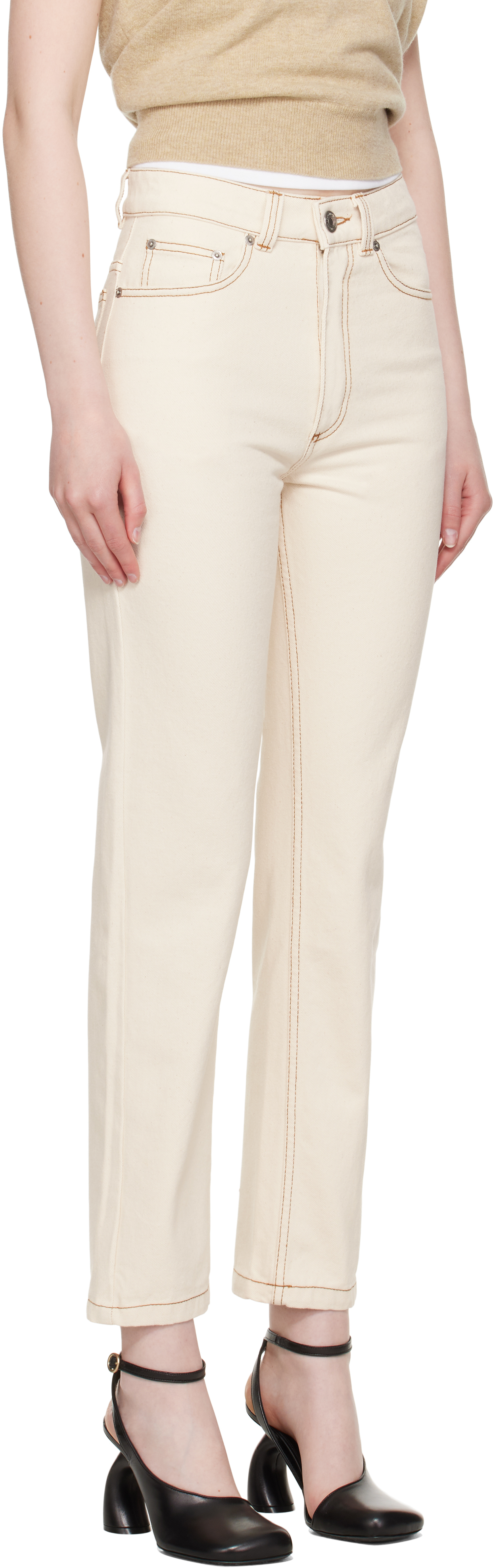 AMI ALEXANDRE MATTIUSSI BEIGE CLASSIC FIT JEANS 