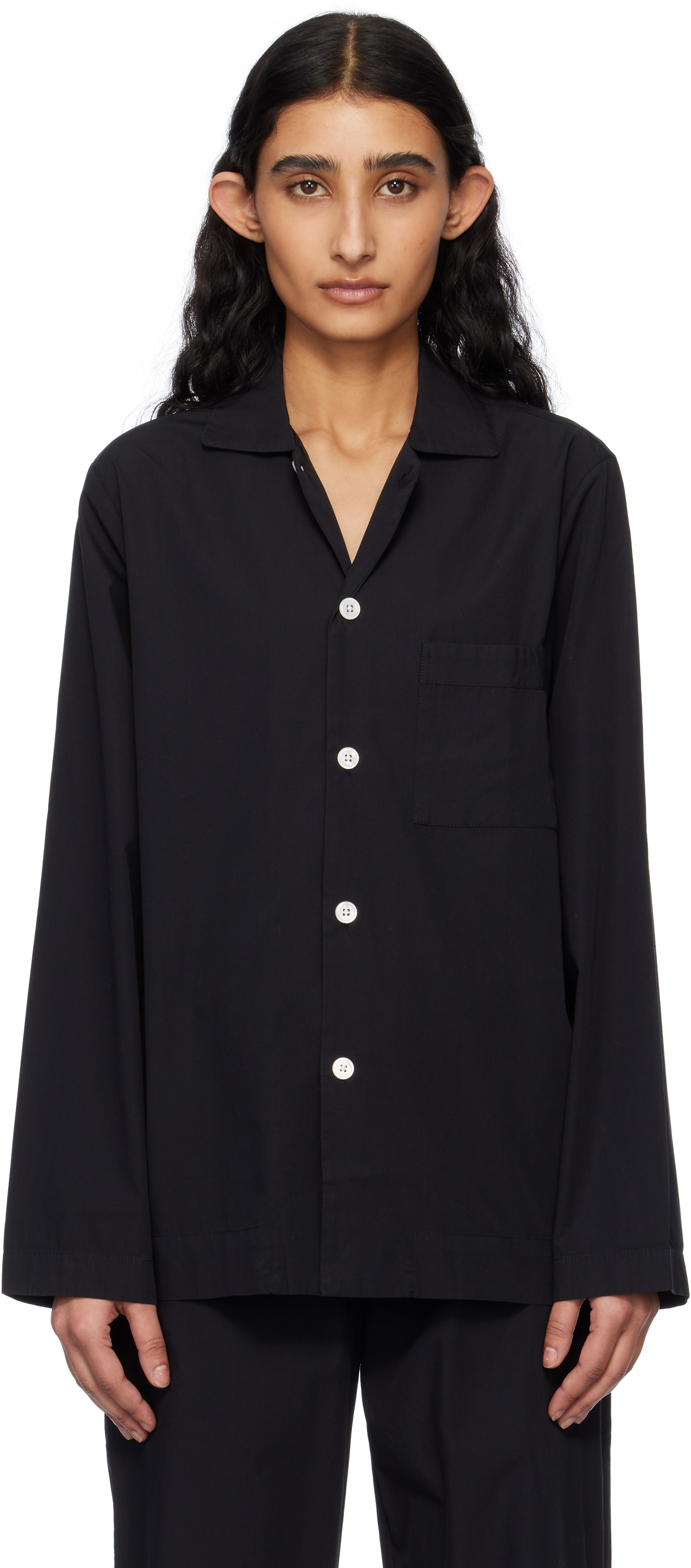 Black Poplin Long-Sleeved Pyjama Shirt