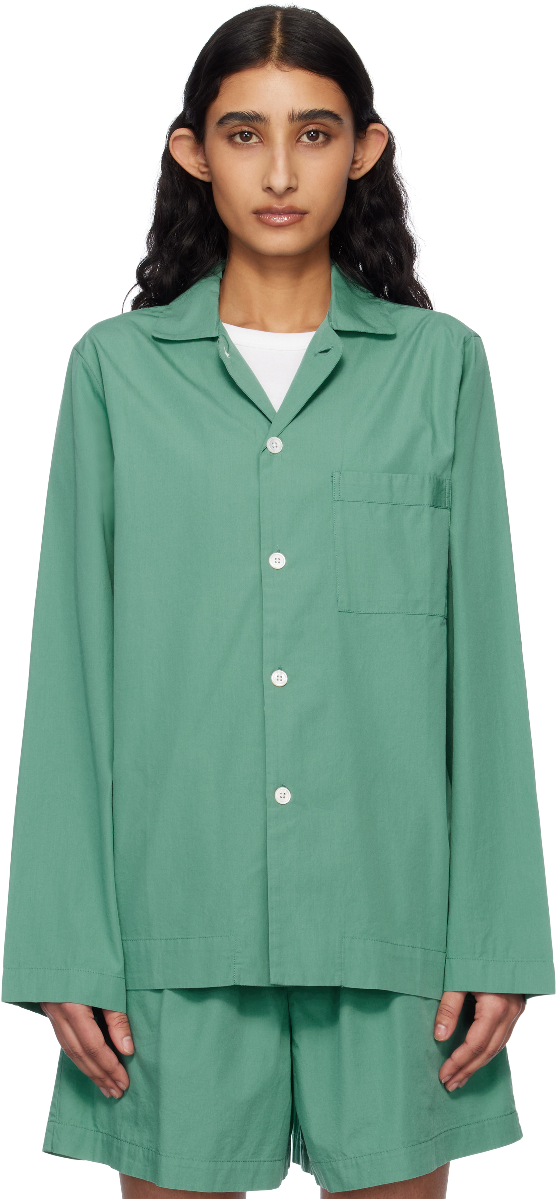 Green Poplin Long-Sleeved Pyjama Shirt