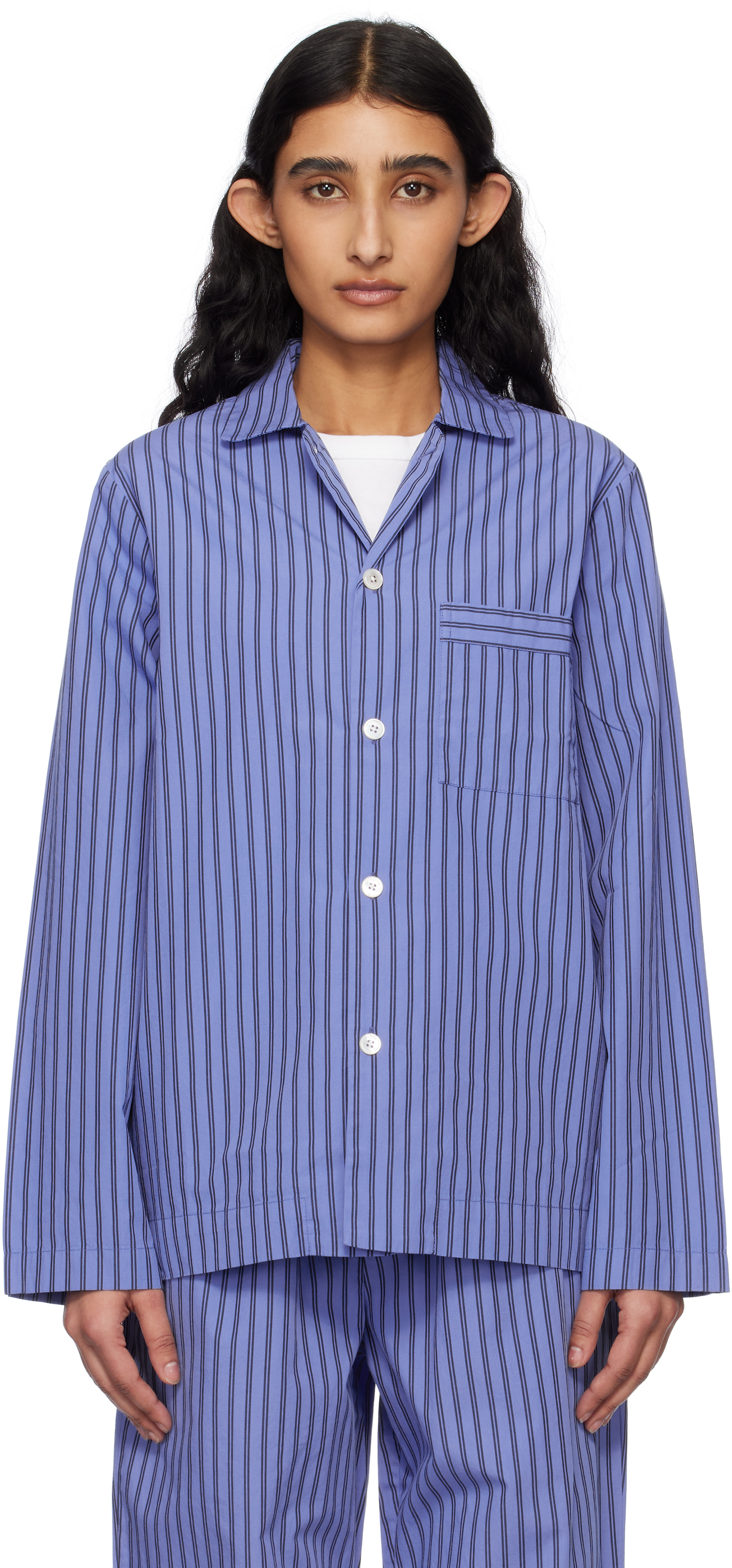 Blue & Black Poplin Long-Sleeved Pyjama Shirt