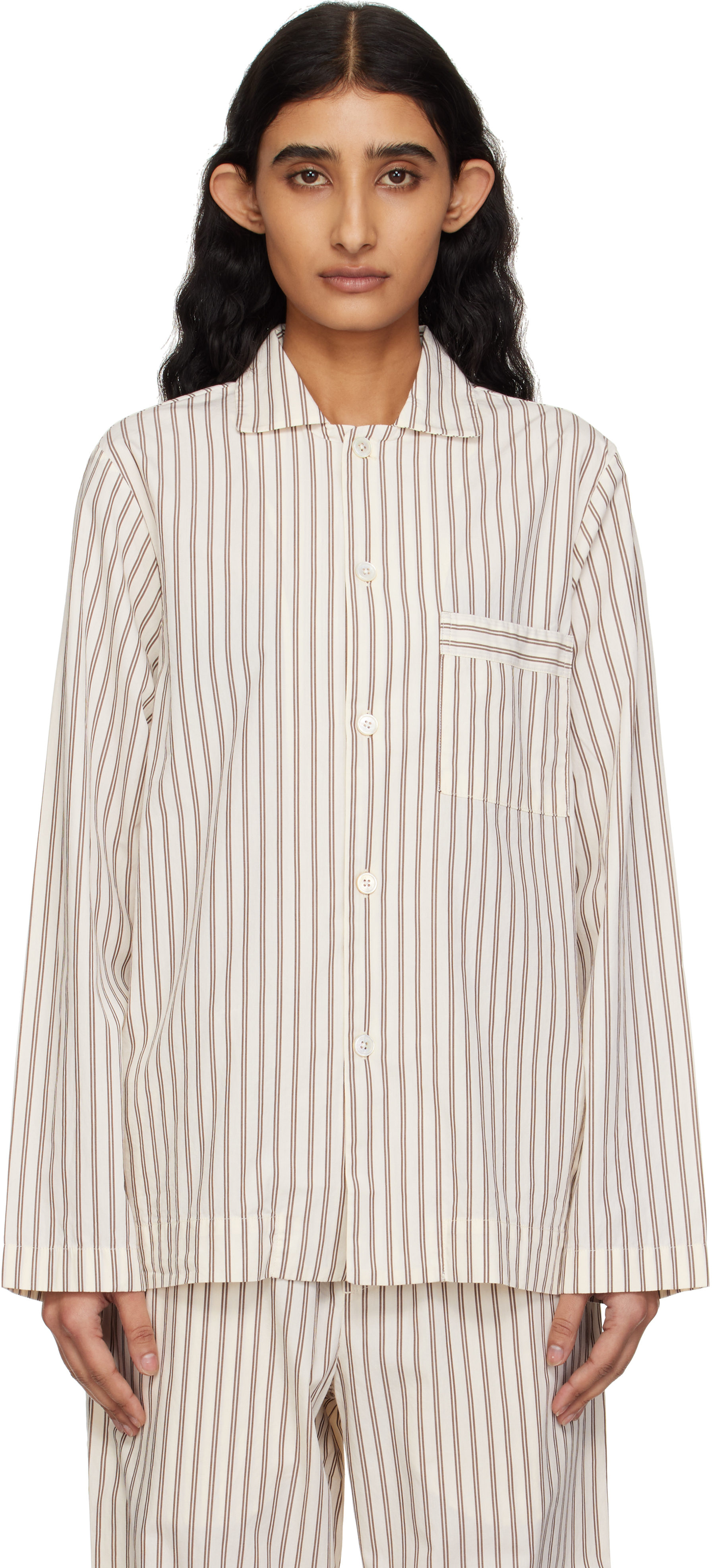 Brown 
Off-White Long Sleeve Pyjama Shirt