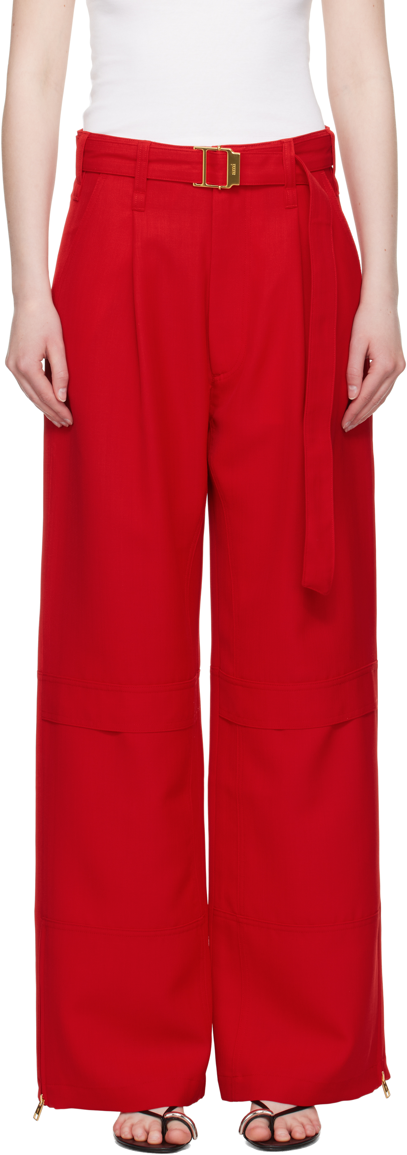 Shop Ami Alexandre Mattiussi Red Wool Cargo Pants