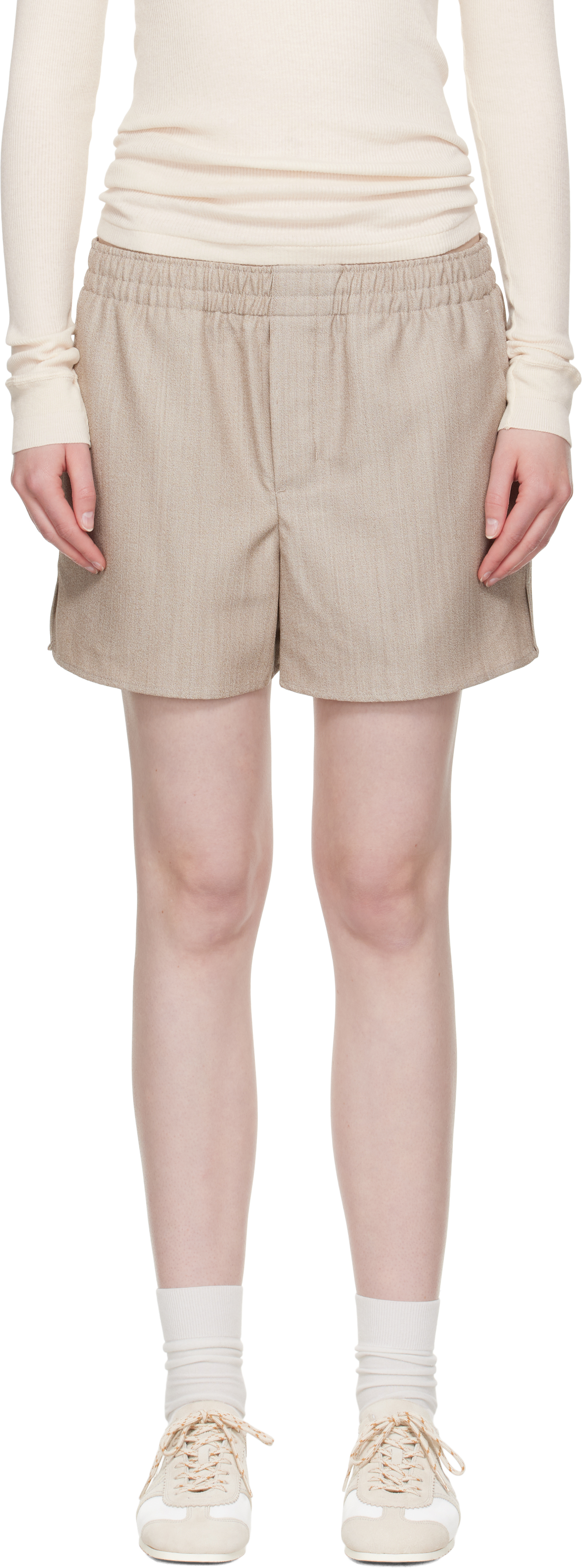 Ami Alexandre Mattiussi Beige Wool Elasticated Shorts