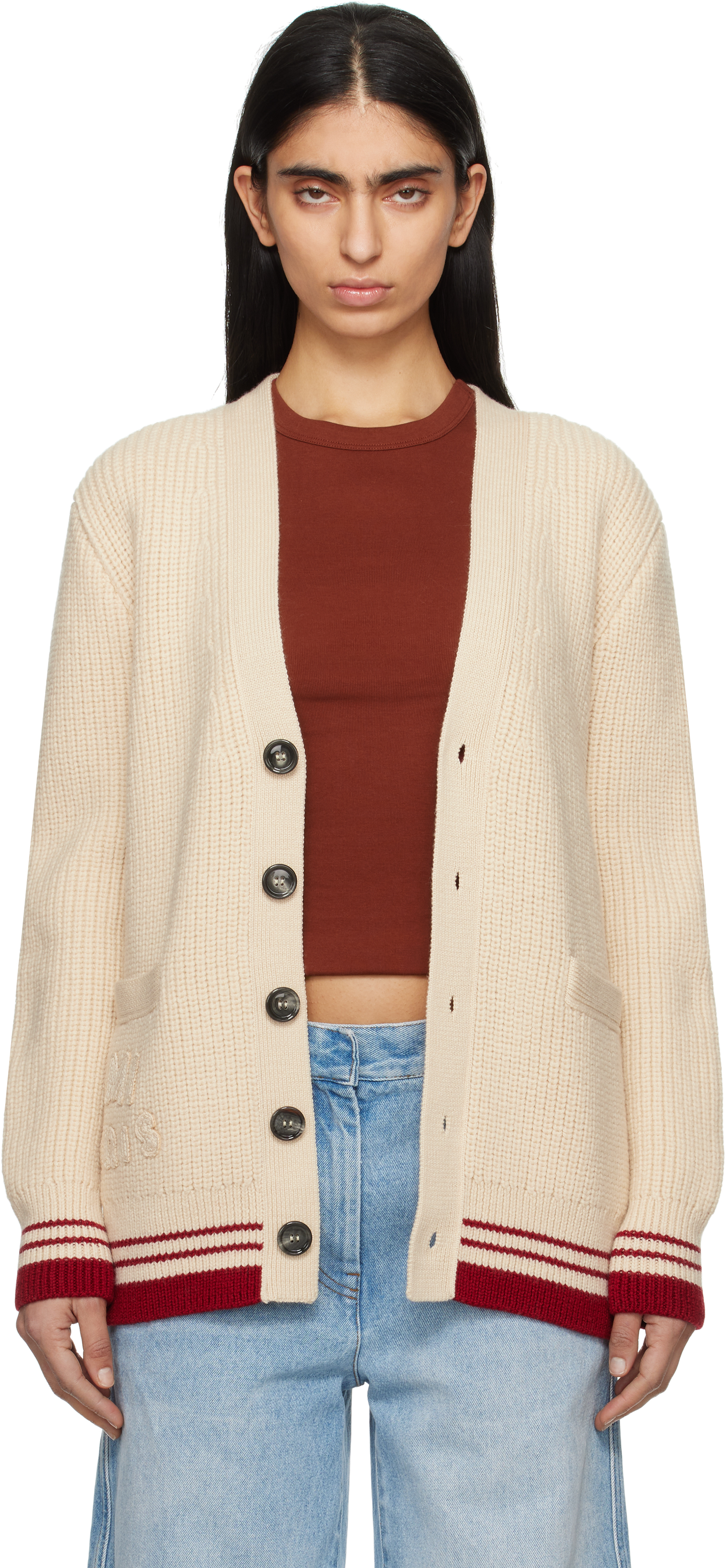 Beige Wool Ribbed Cardigan