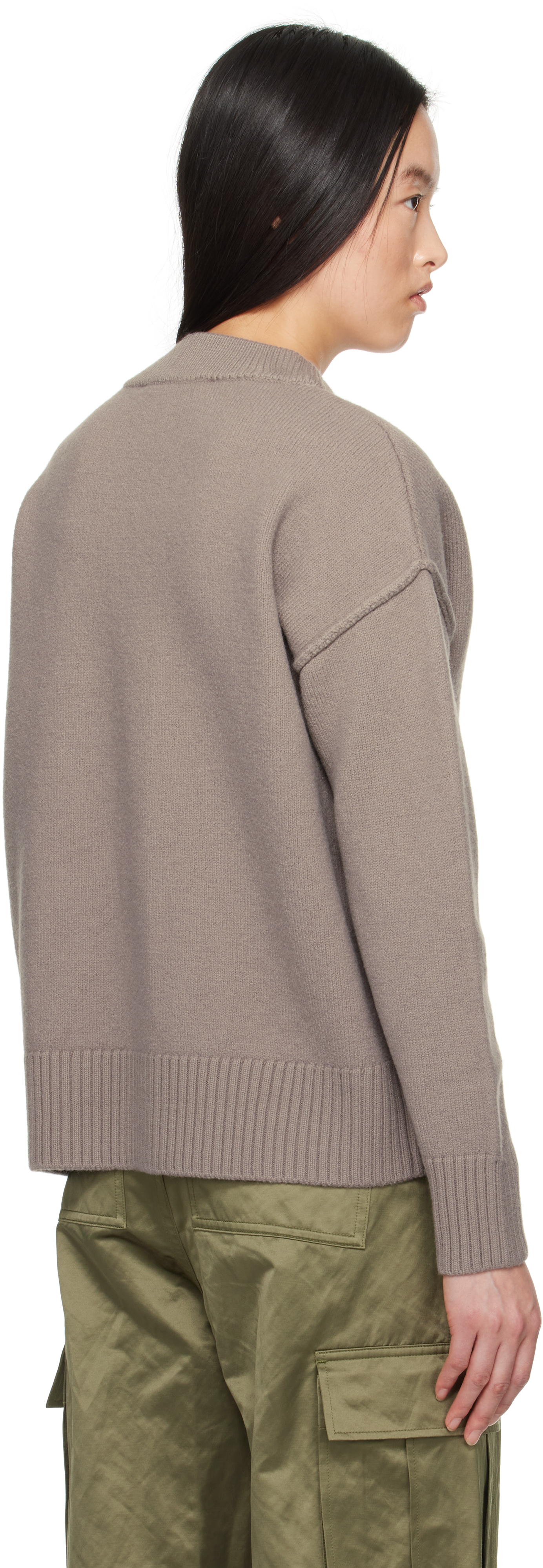 Ami Alexandre Mattiussi Adc Intarsia Wool Cardigan In Ash/offwhite