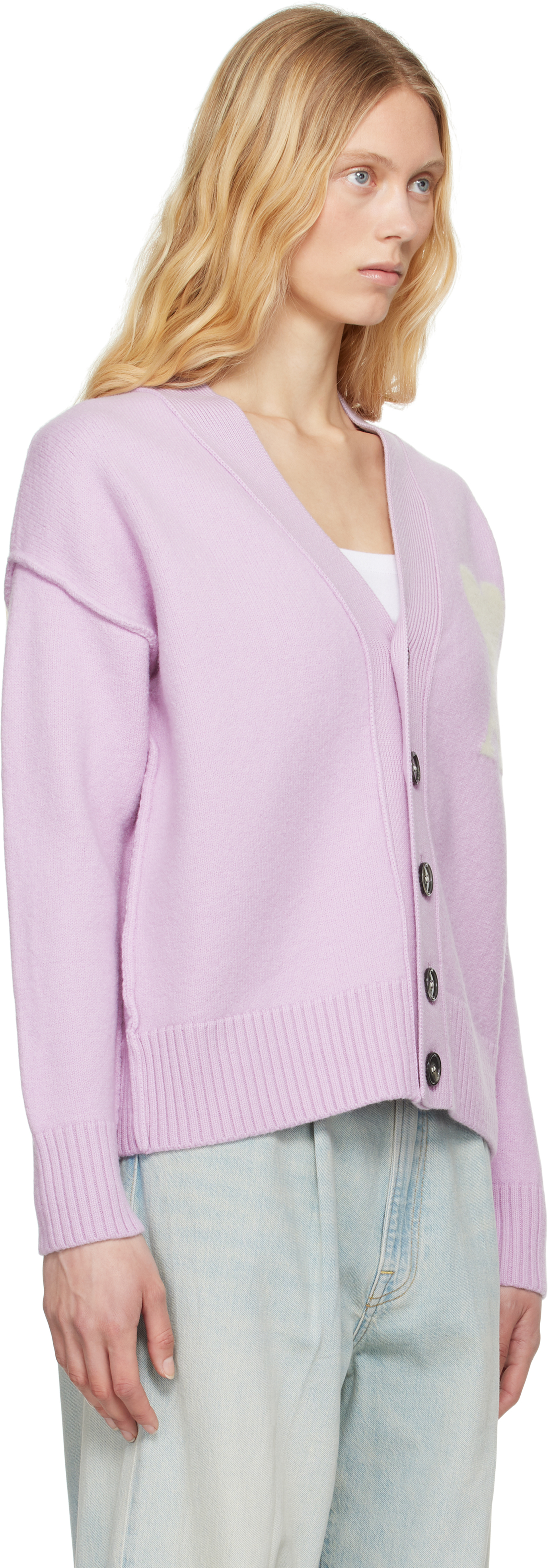 Shop Ami Alexandre Mattiussi Purple Wool Ami De Coeur Cardigan In Lila/ecru/505