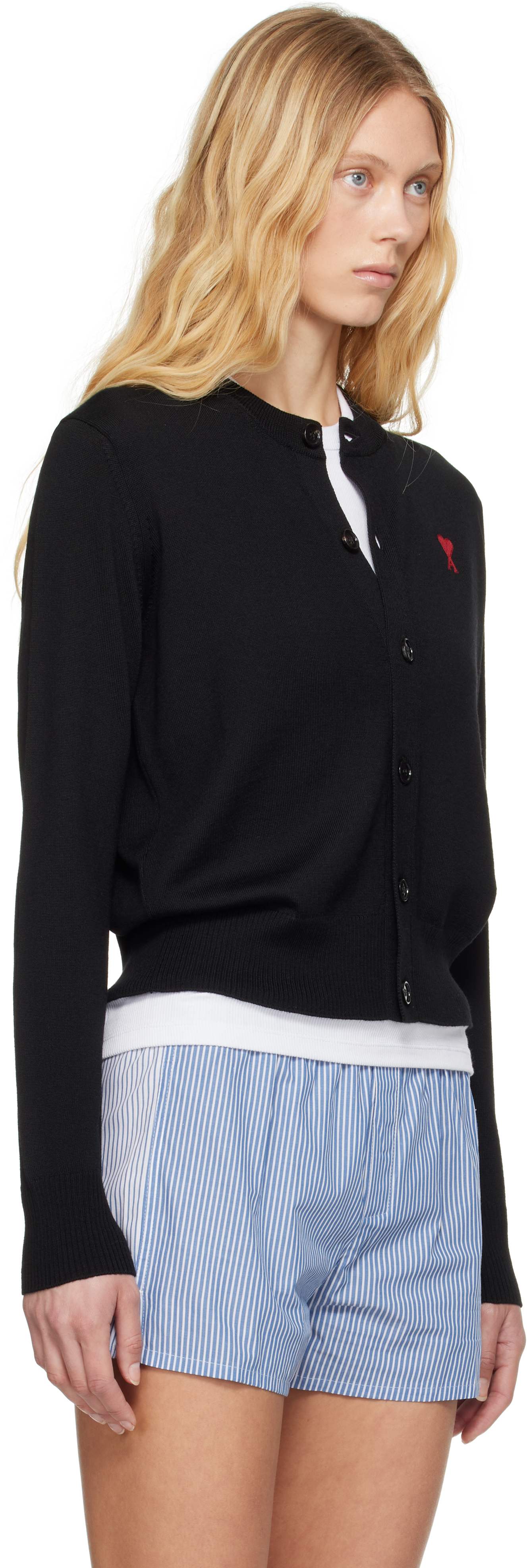 Shop Ami Alexandre Mattiussi Black Wool Ami De Coeur Cardigan In Wool Gabardine Black