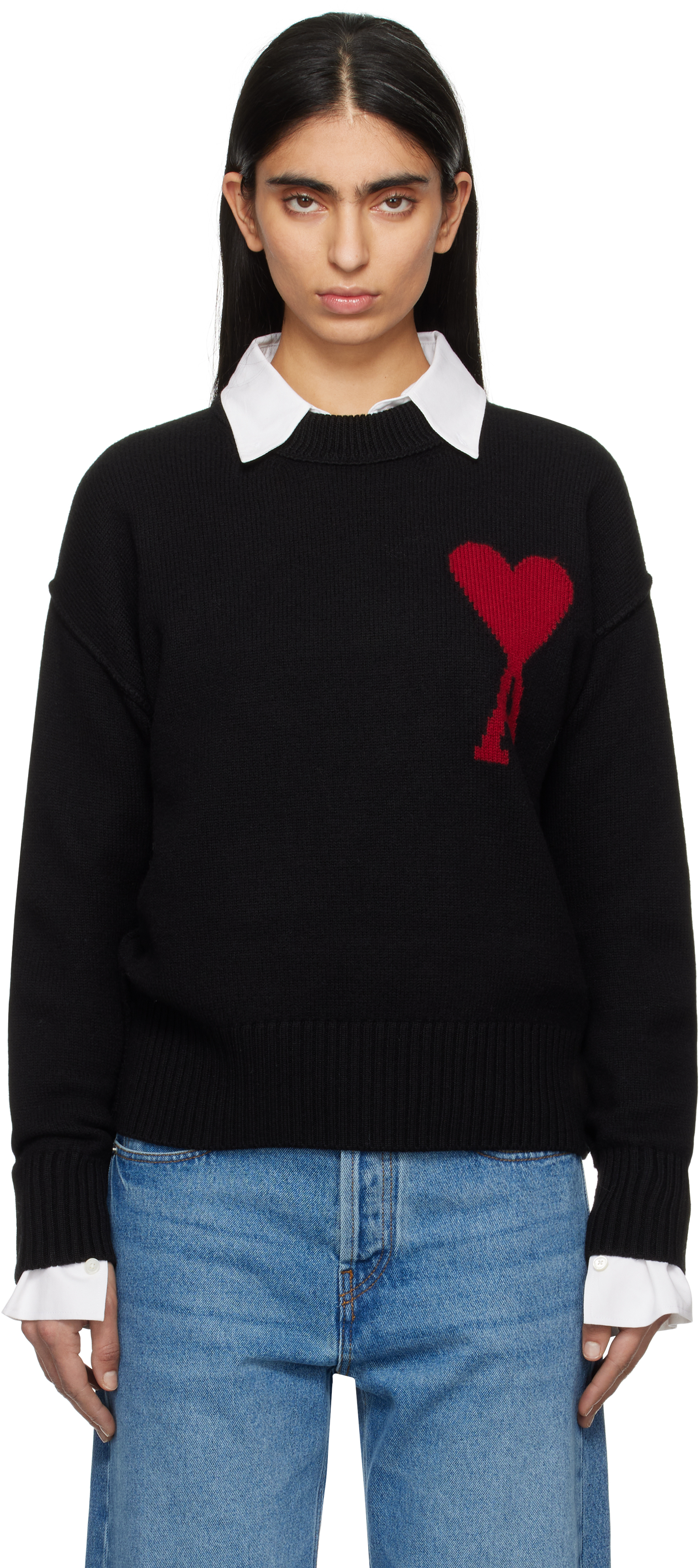 スウェット・トレーナー Ami Paris Black Ami De Coeur Wool Jumper Black Wool Ami de Coeur Sweater by AMI Paris on Sale